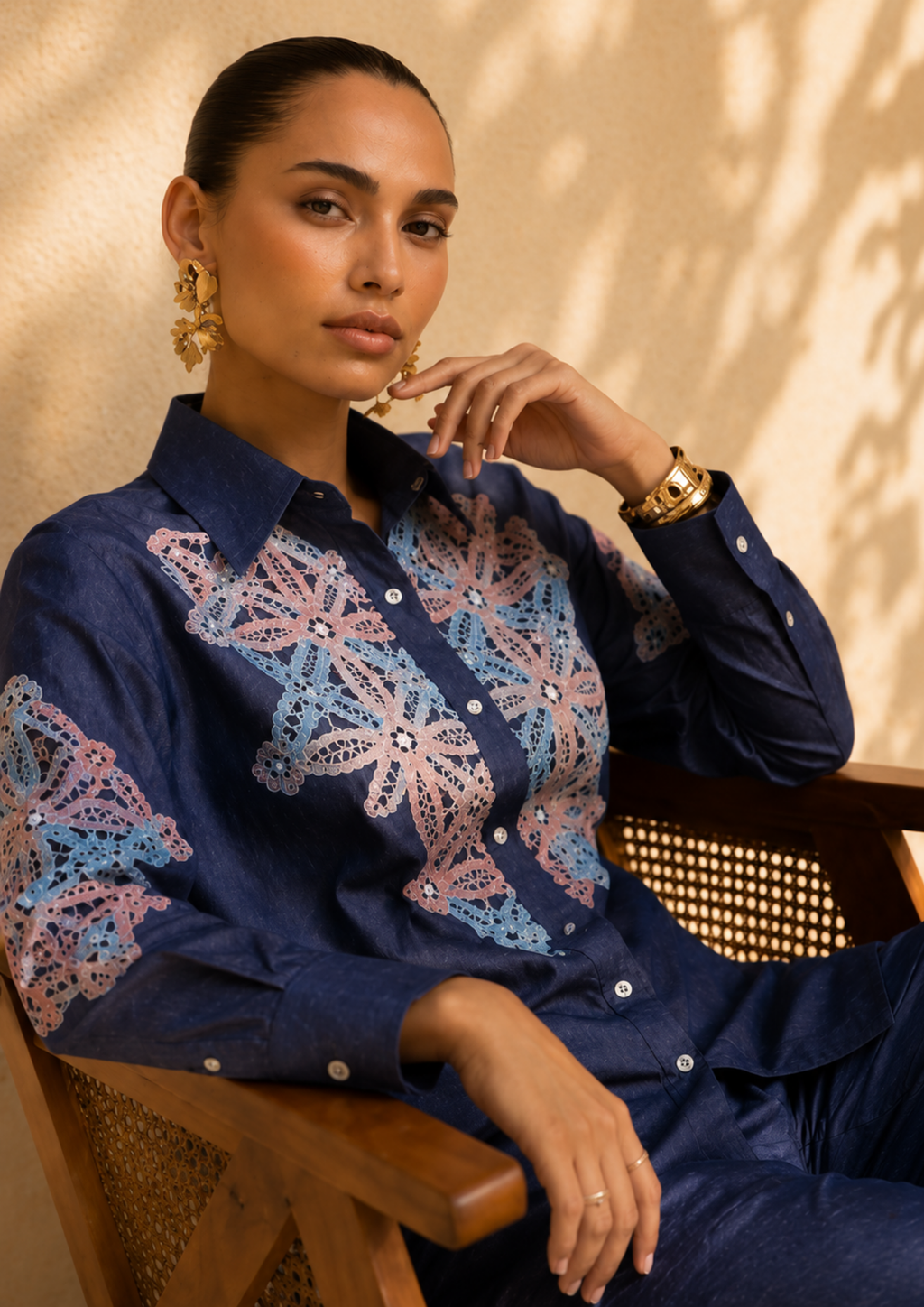 Midnight Blue Embroidered Denim Co-Ord Set