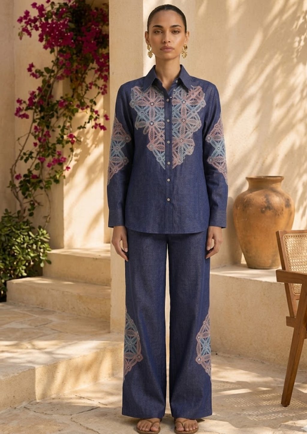 Midnight Blue Embroidered Denim Co-Ord Set