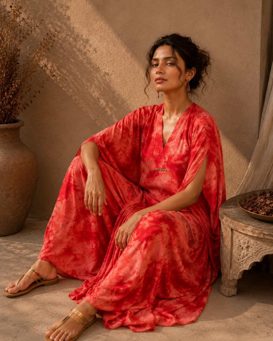 Crimson Tide Cotton Kaftan Dress