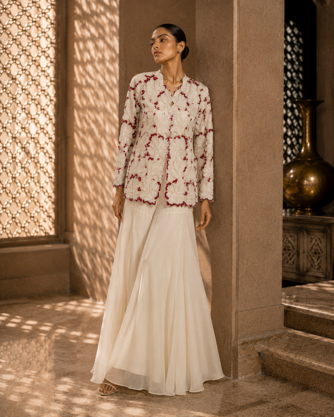 Ivory Bloom Embroidered Georgette Ensemble