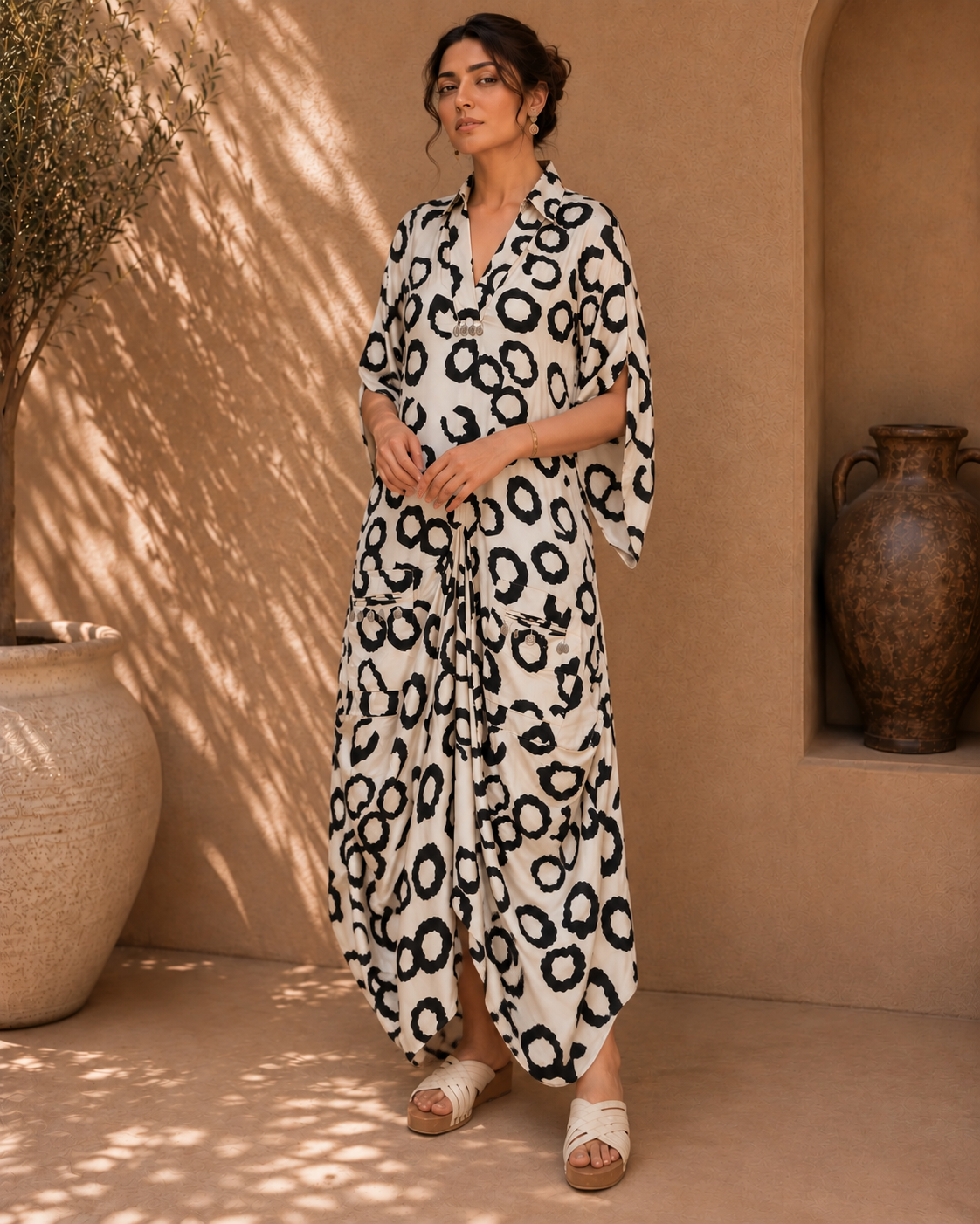 Abstract Kaftan Maxi Dress