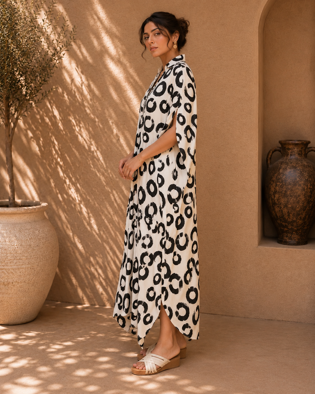 Abstract Kaftan Maxi Dress