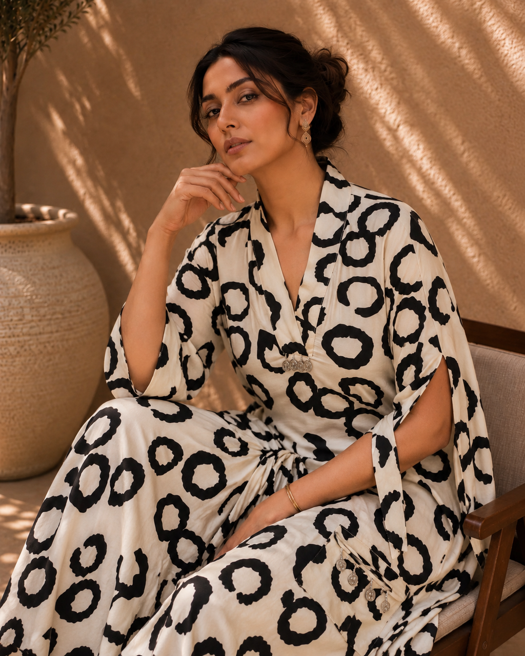 Abstract Kaftan Maxi Dress