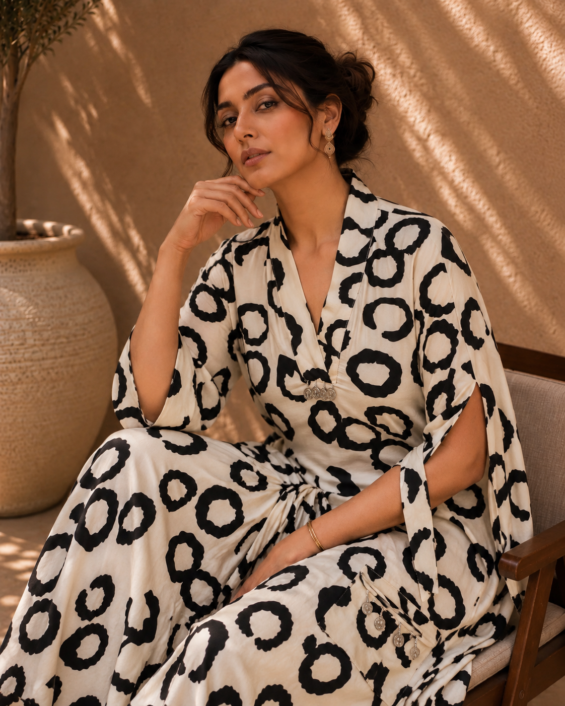 Abstract Kaftan Maxi Dress