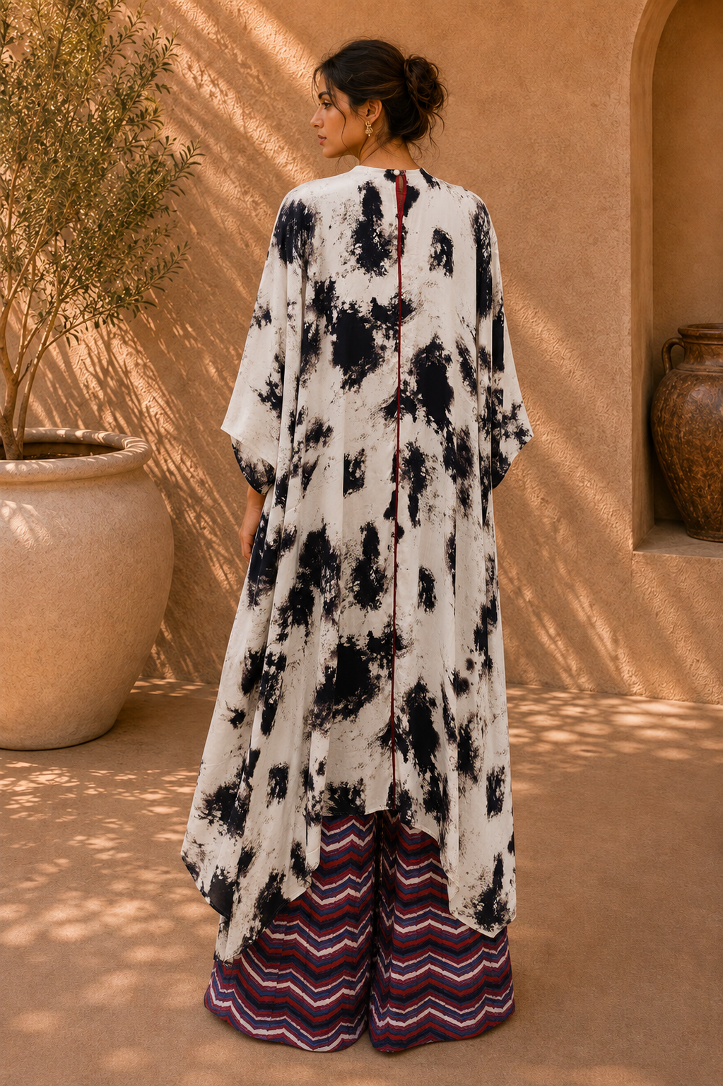 Monochrome Ink Kaftan Set