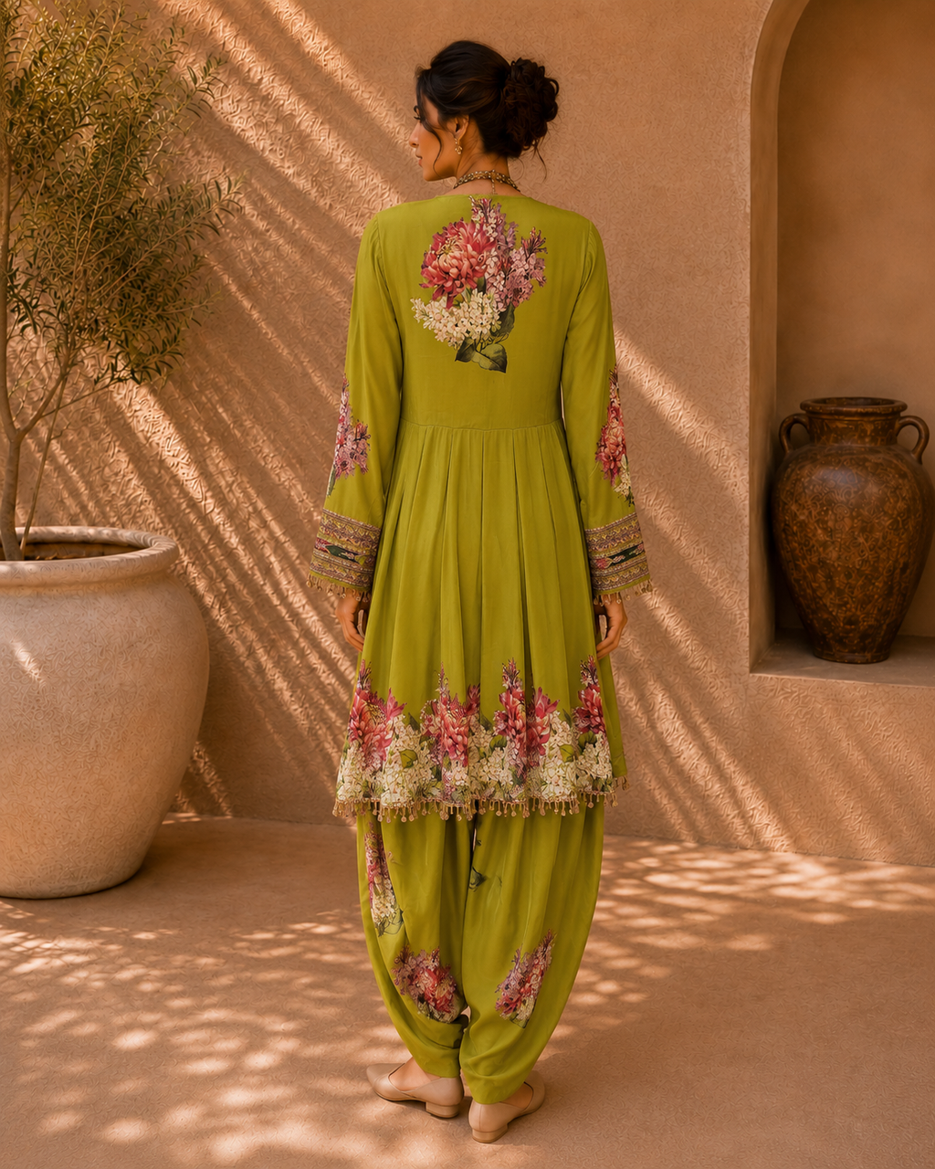Olive Rose Floral Dhoti Suit