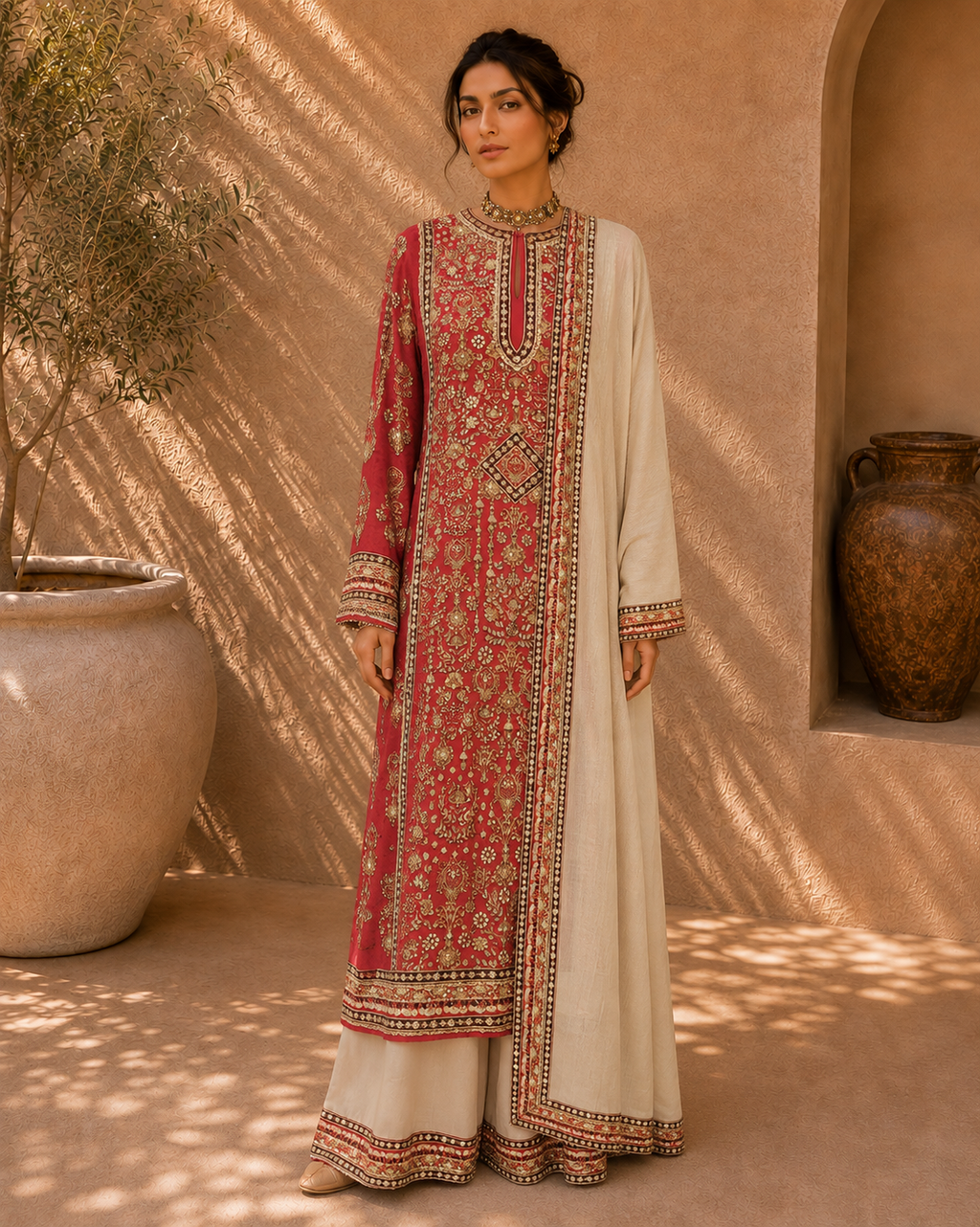 Crimson Heritage Embroidered Suit Set