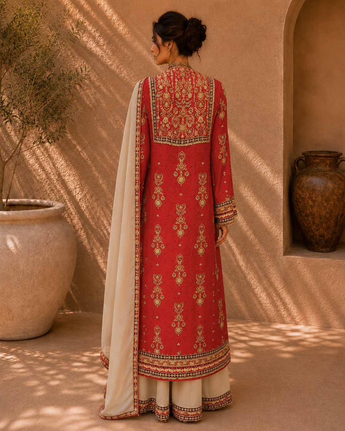 Crimson Heritage Embroidered Suit Set