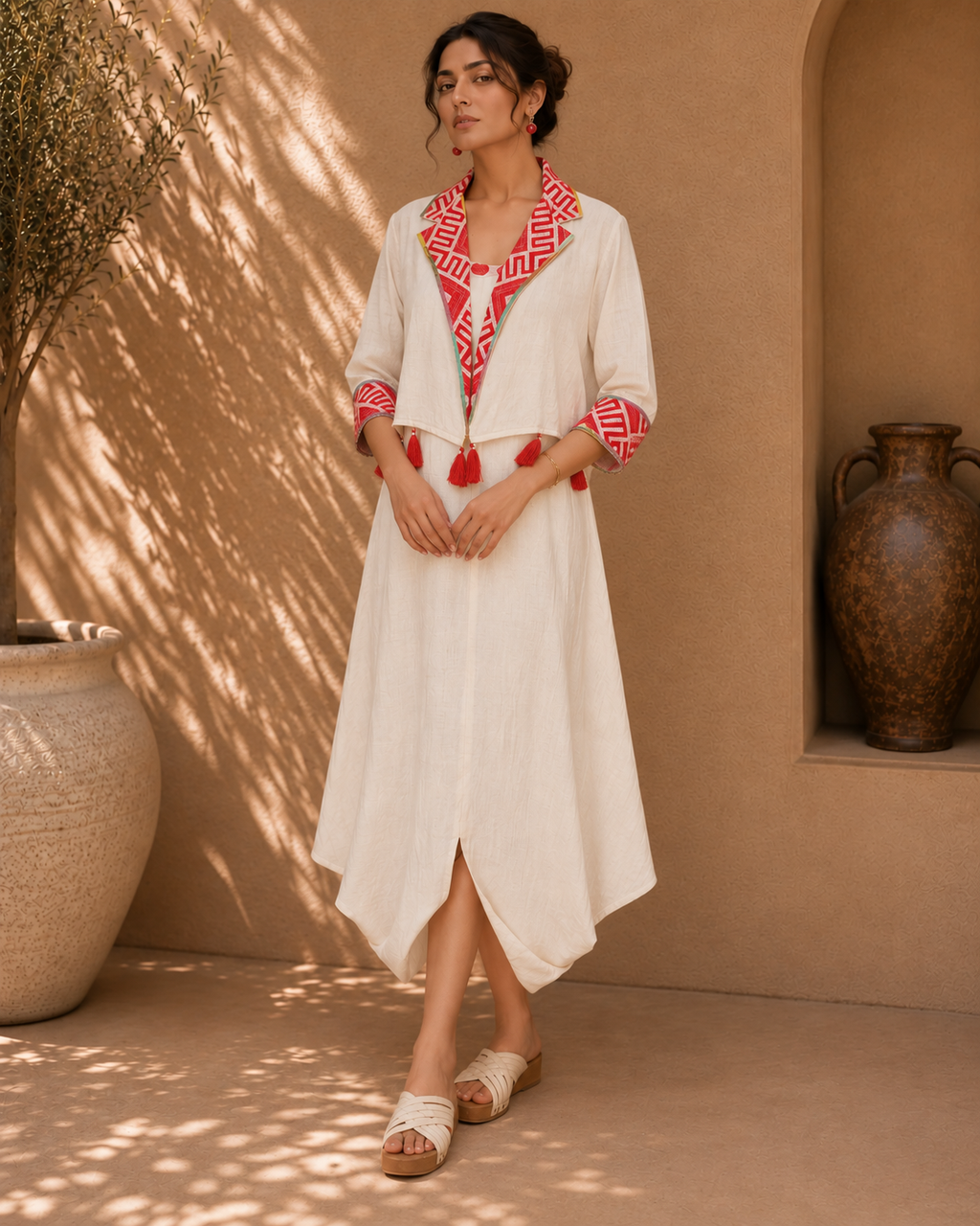Ivory Red Printed Kaftan Dress
