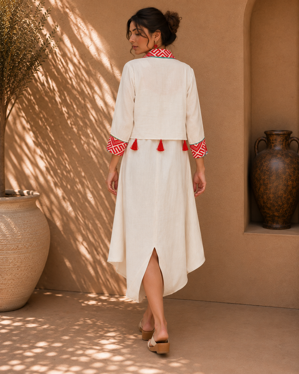 Ivory Red Printed Kaftan Dress