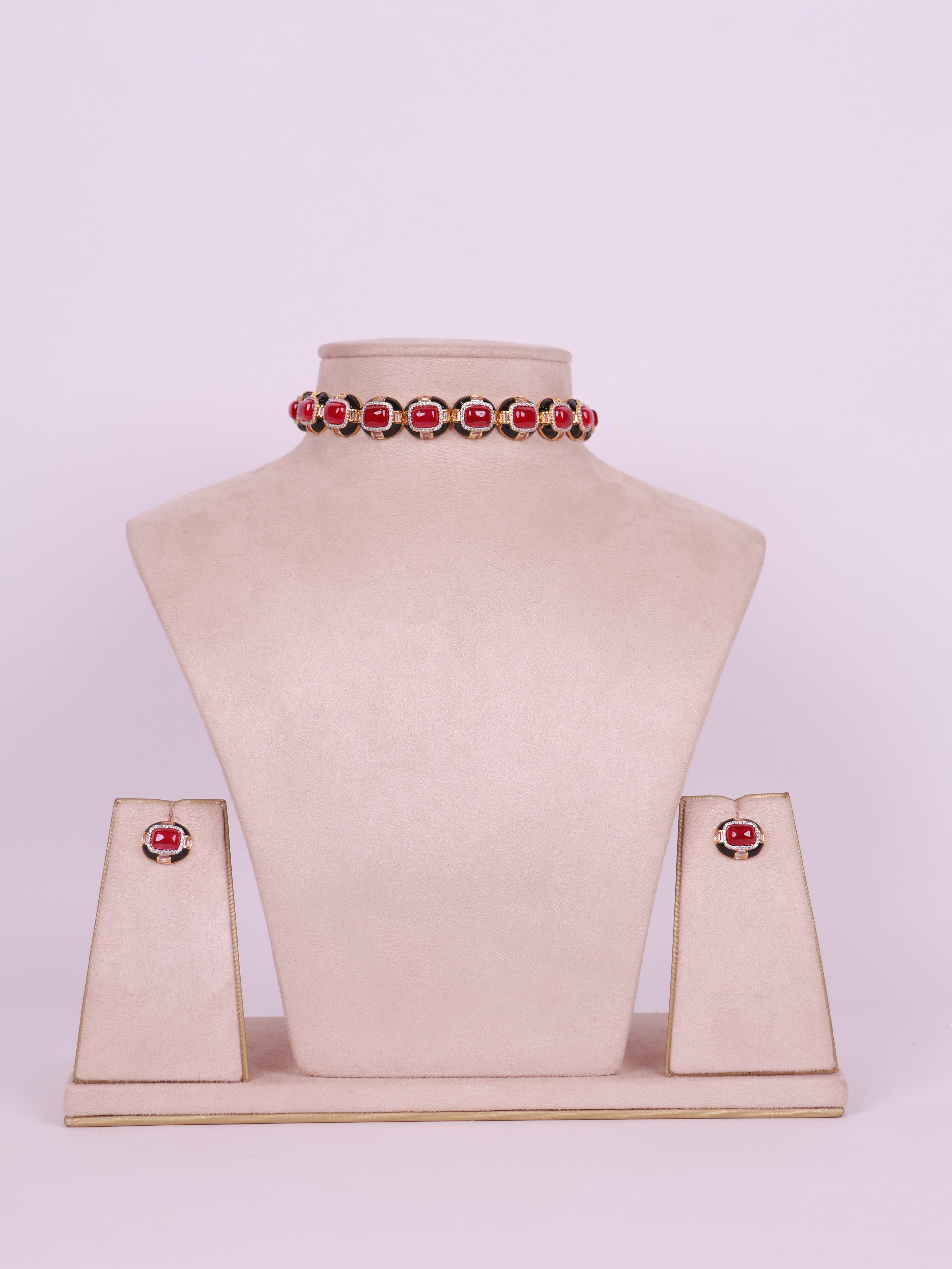 Royal Ruby & Black Enamel Choker Necklace Set