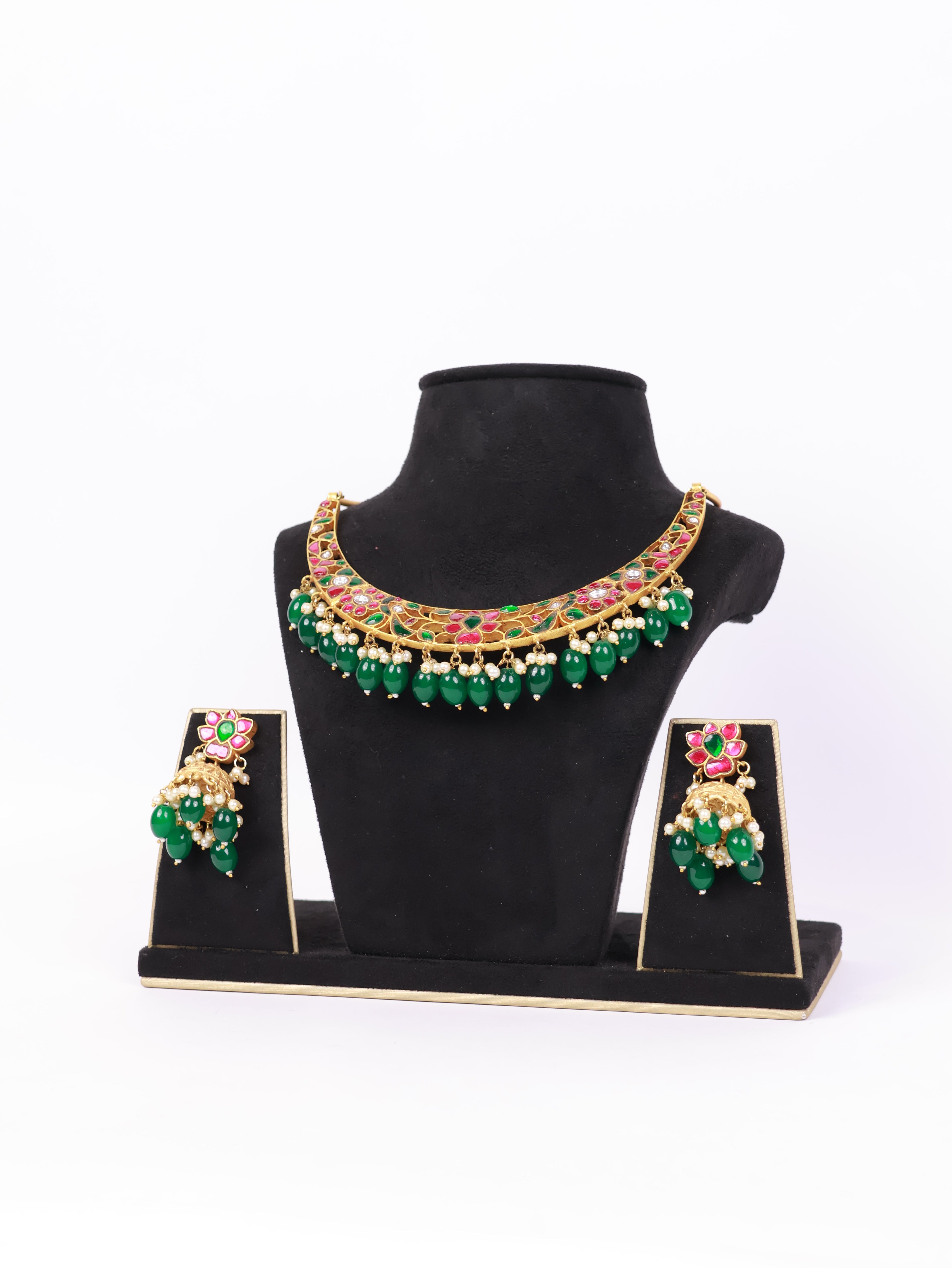 Royal Emerald & Ruby Meenakari Hasli Necklace Set