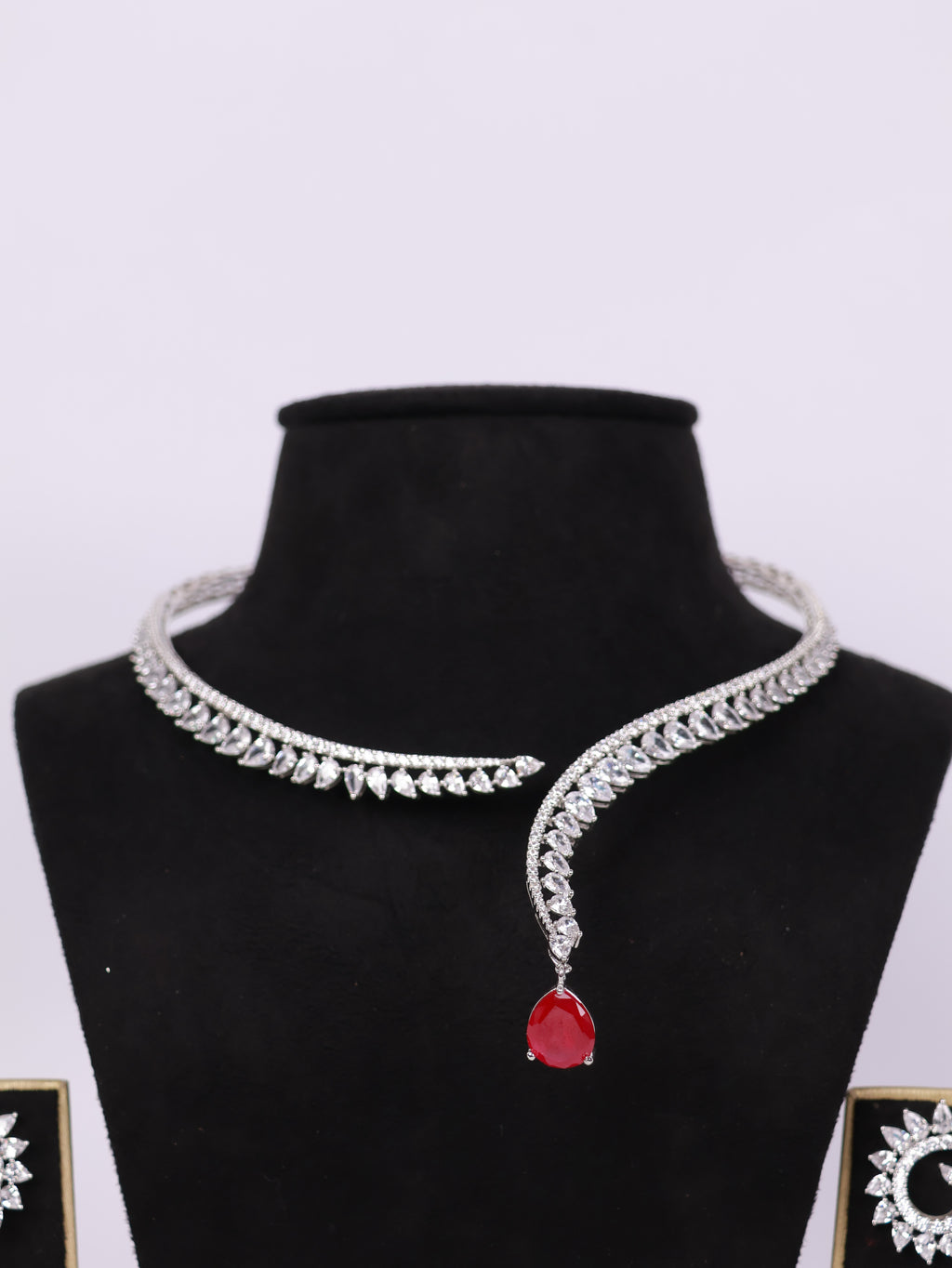 Regal Ruby Tear Asymmetric Diamond Choker Set