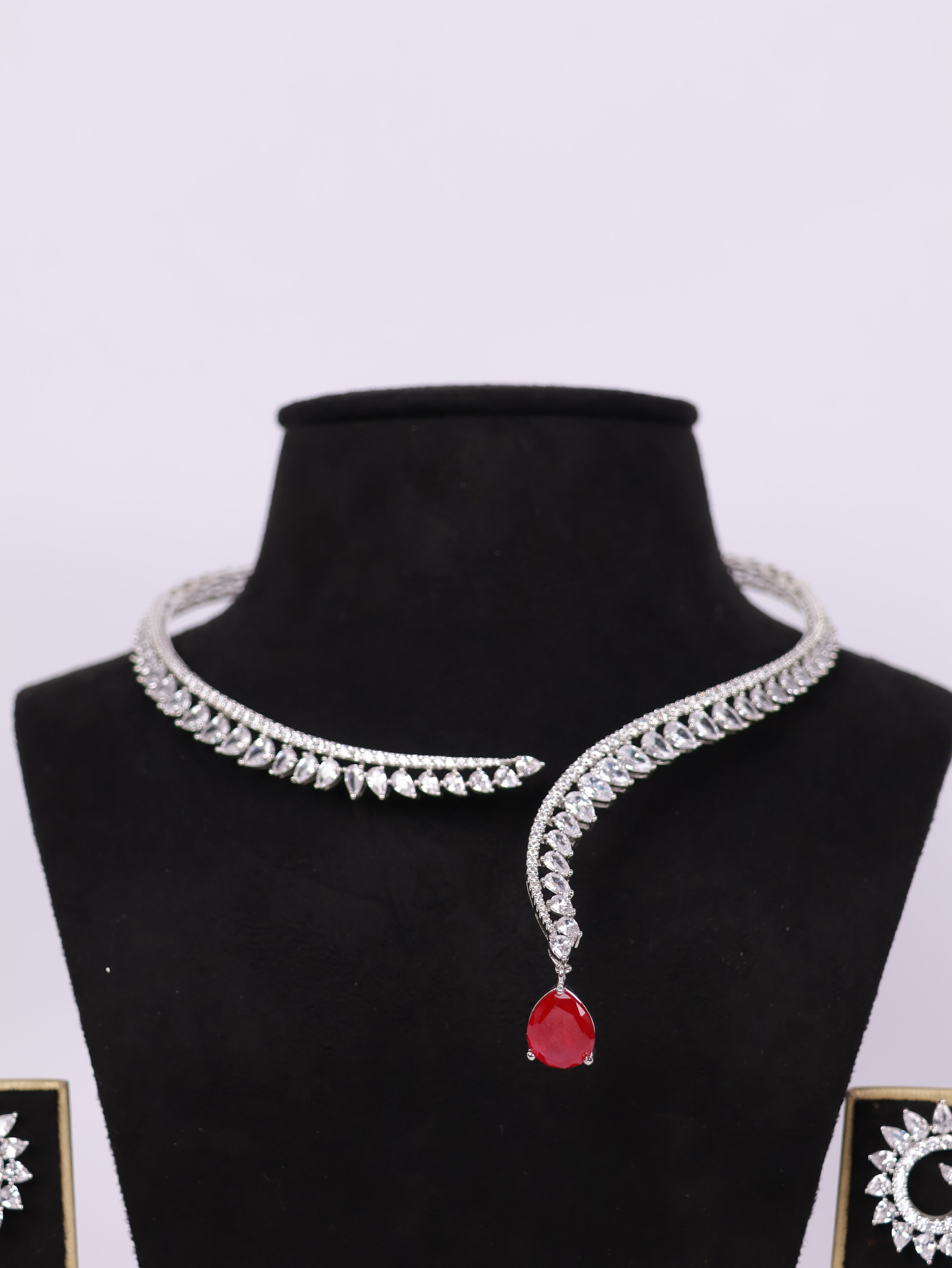 Regal Ruby Tear Asymmetric Diamond Choker Set