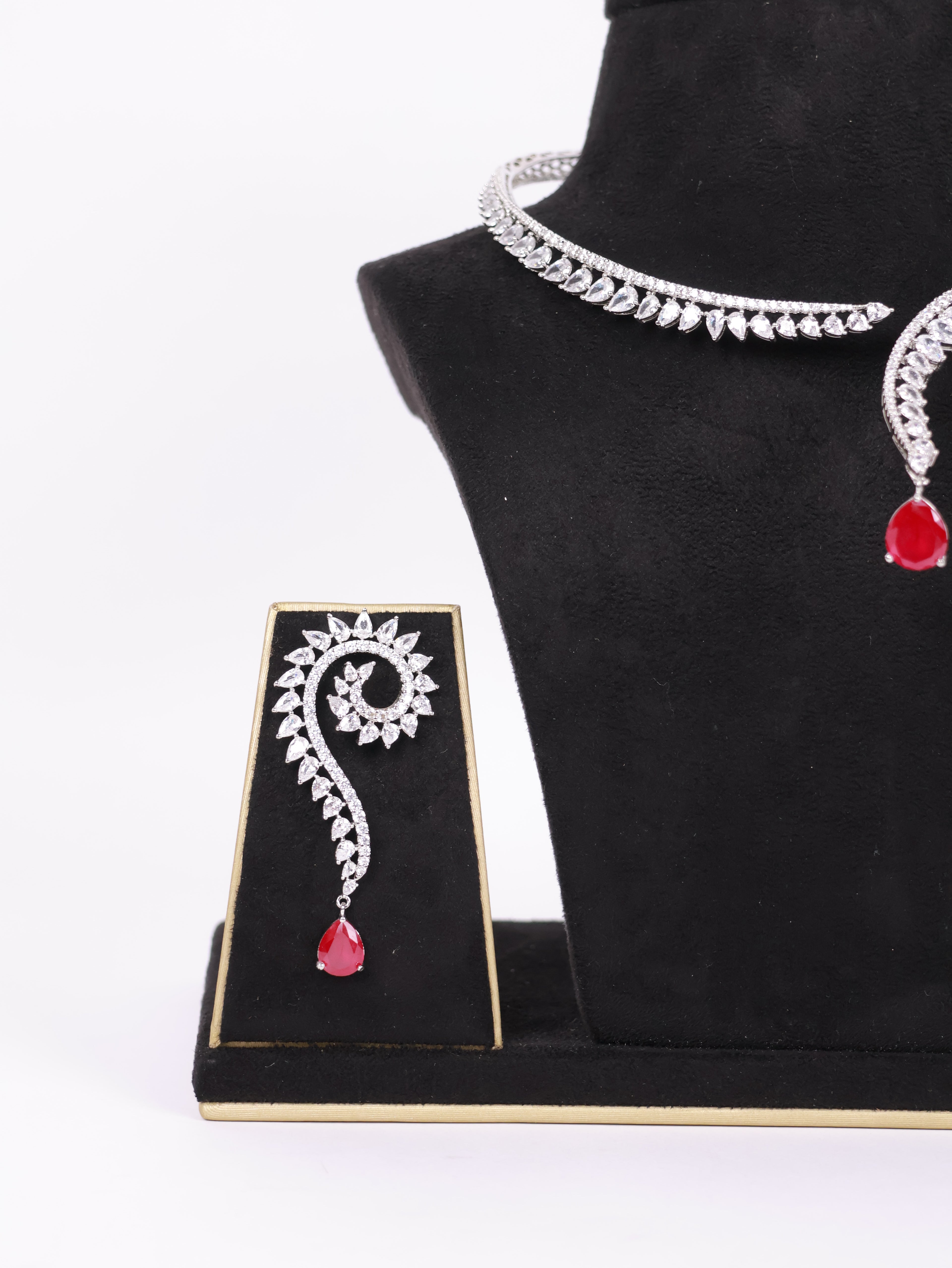 Regal Ruby Tear Asymmetric Diamond Choker Set