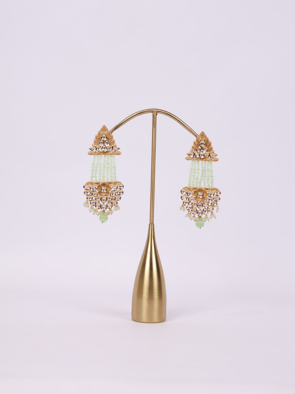 Royal Mint Green Kundan Multi-Strand Chandelier Earrings