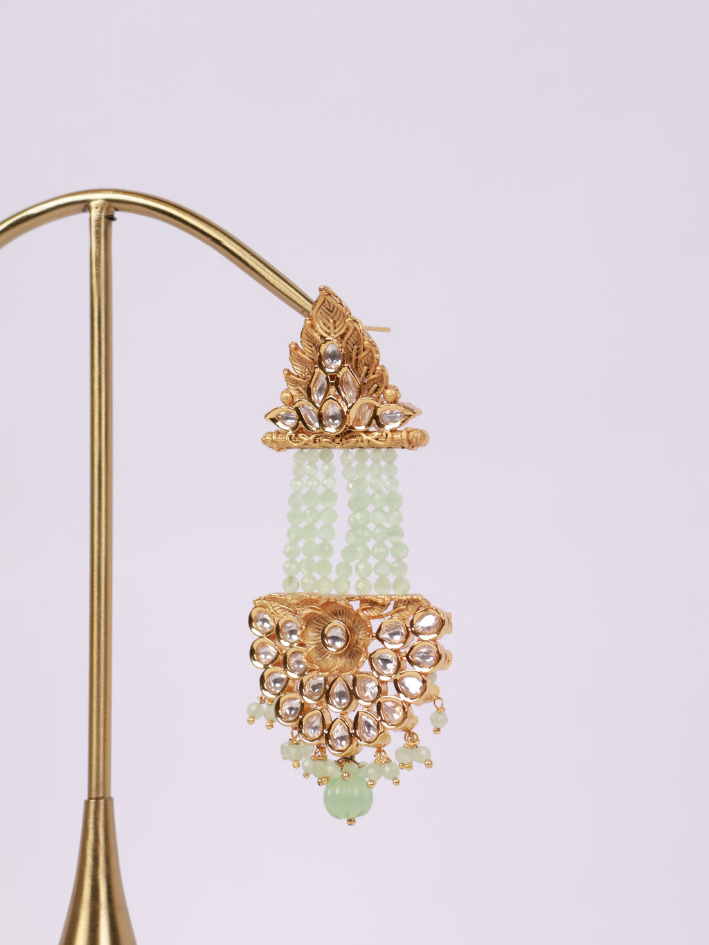 Royal Mint Green Kundan Multi-Strand Chandelier Earrings