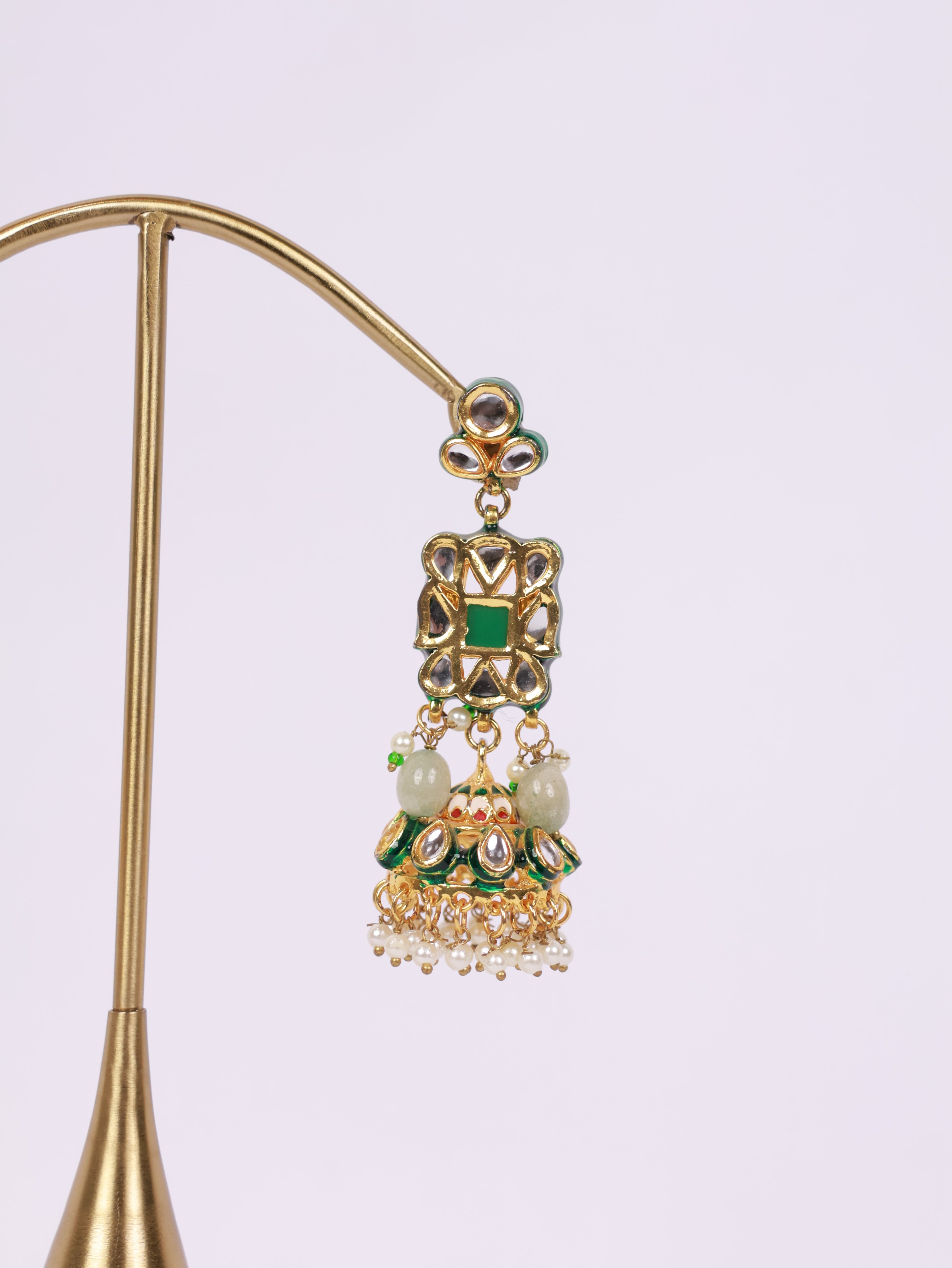 Royal Emerald Meenakari Kundan Jhumka Earrings