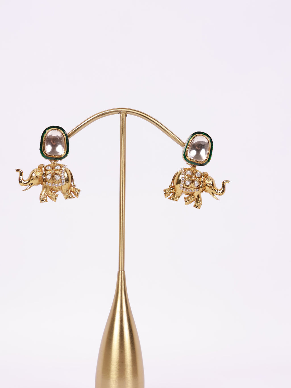 Royal Elephant Motif Kundan Drop Earrings