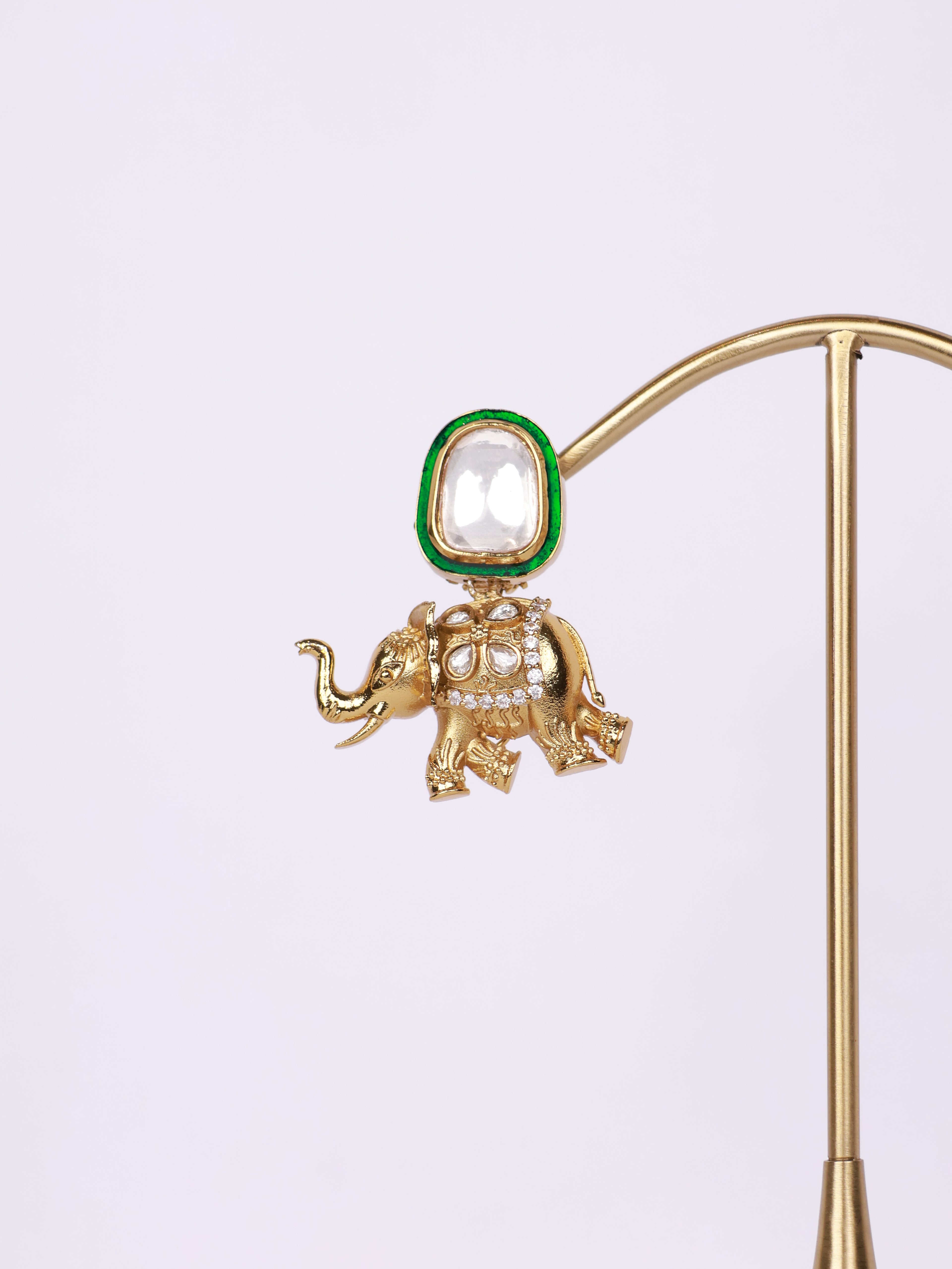 Royal Elephant Motif Kundan Drop Earrings