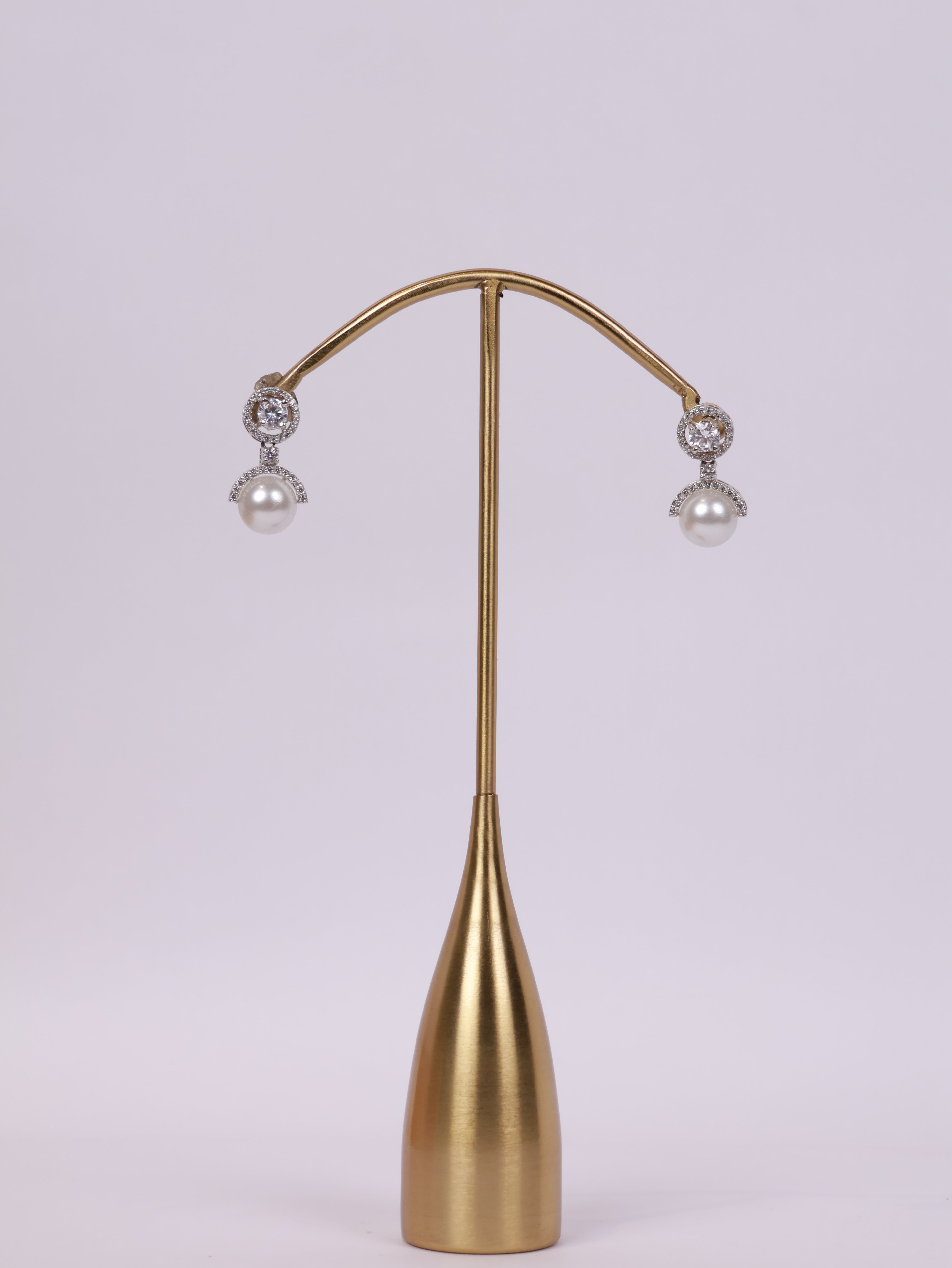 Geometric Halo Pearl Drop Earrings