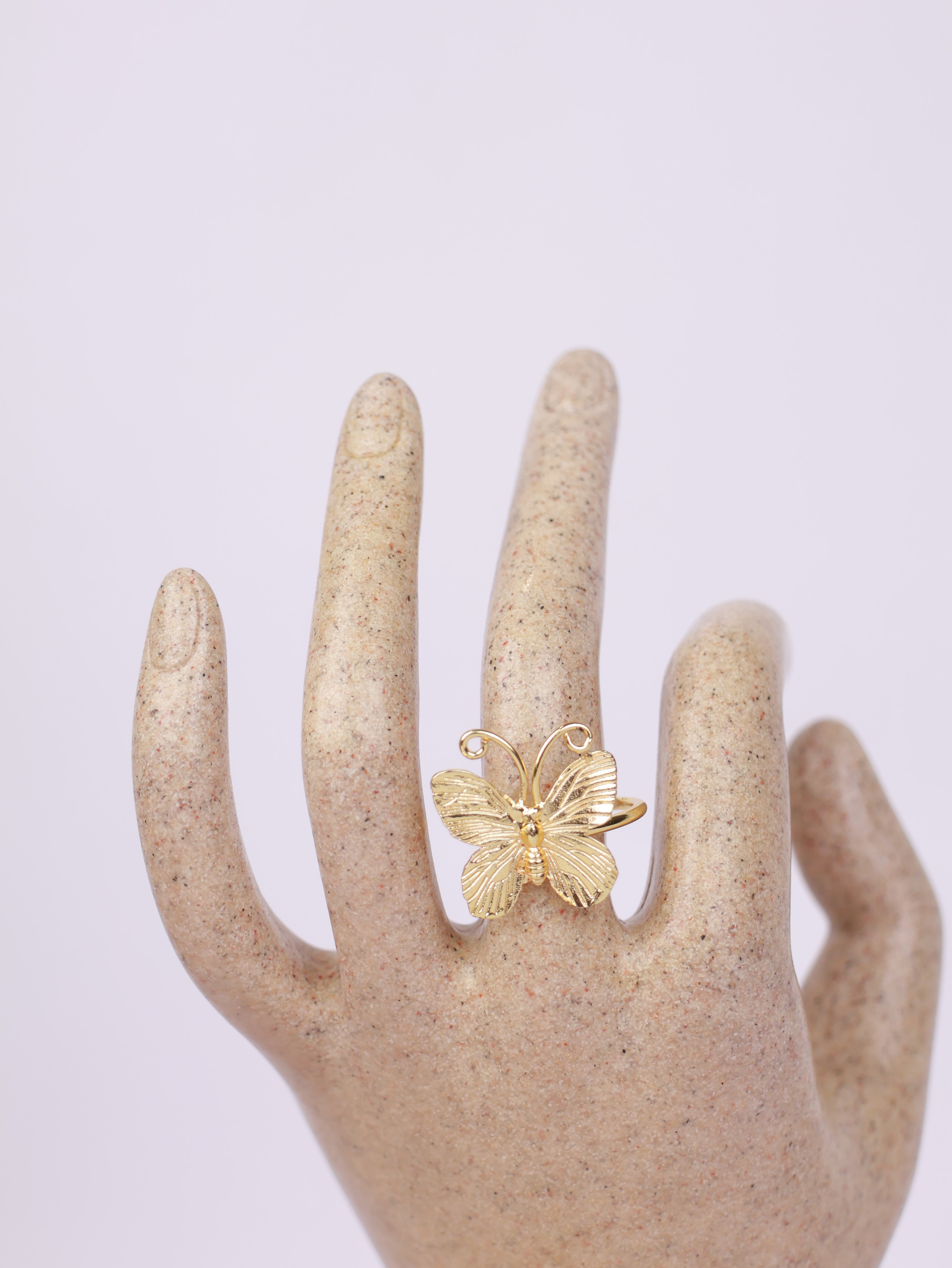 Textured Golden Butterfly Statement Ring