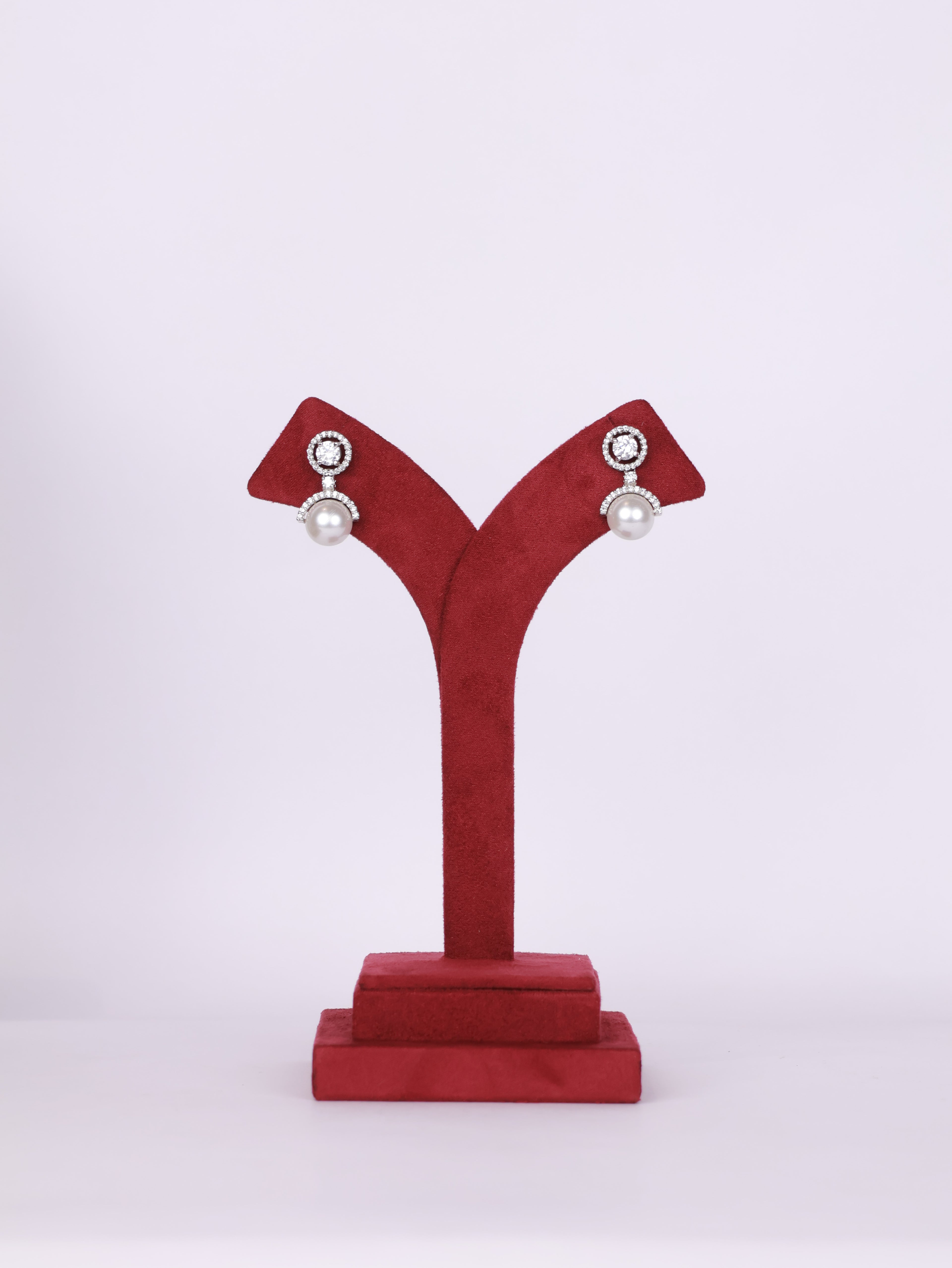 Geometric Halo Pearl Drop Earrings