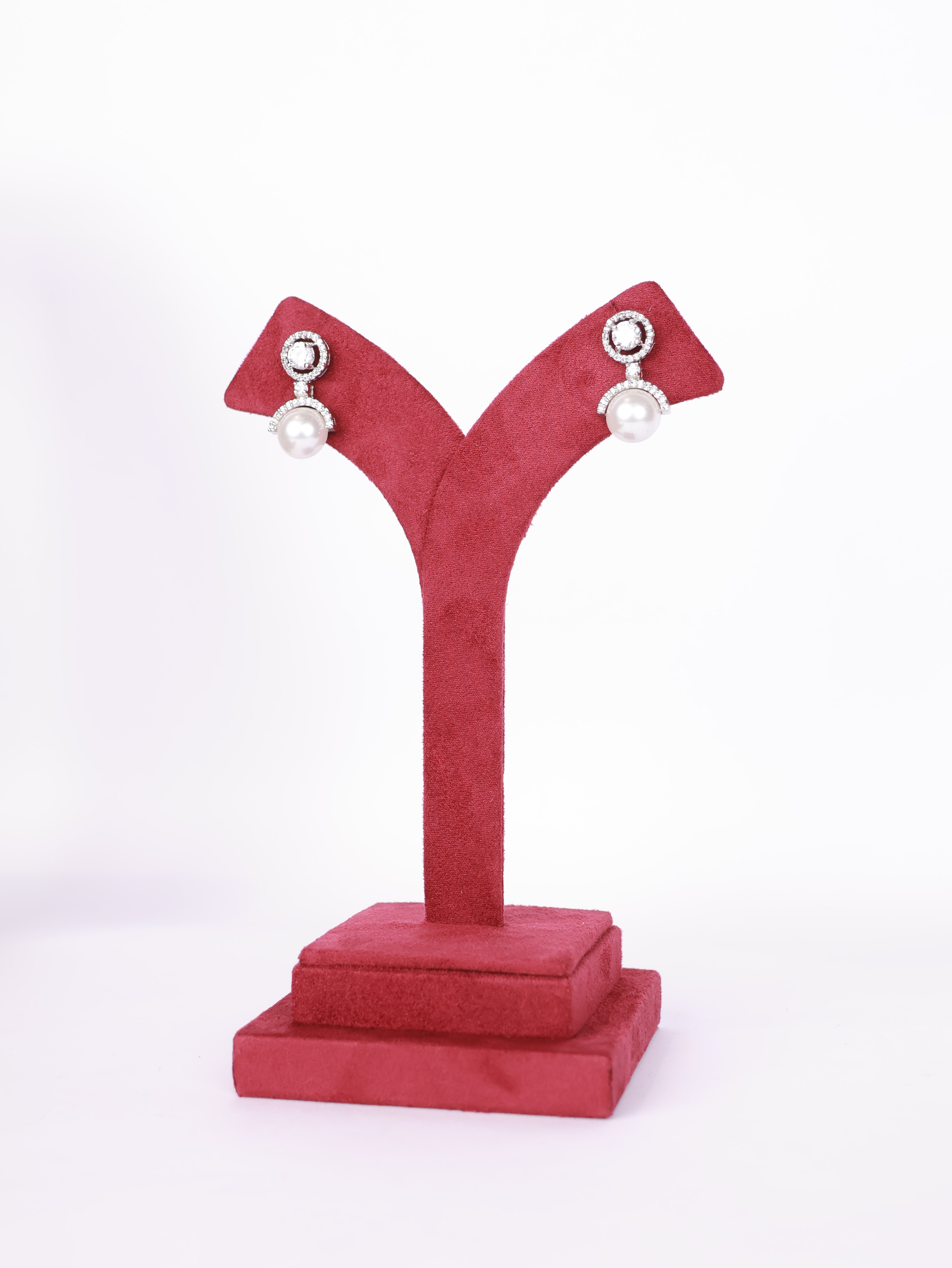 Geometric Halo Pearl Drop Earrings