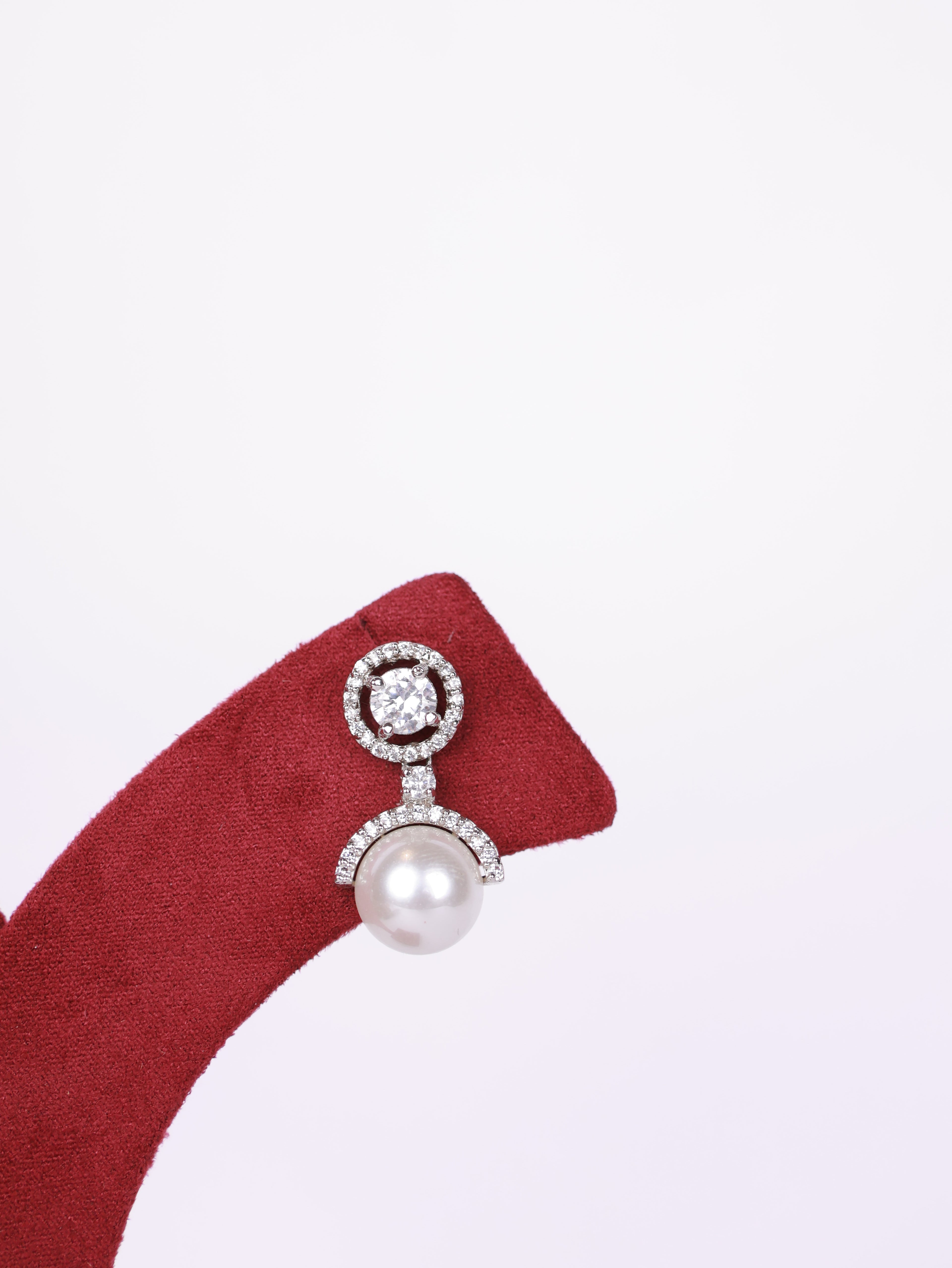 Geometric Halo Pearl Drop Earrings