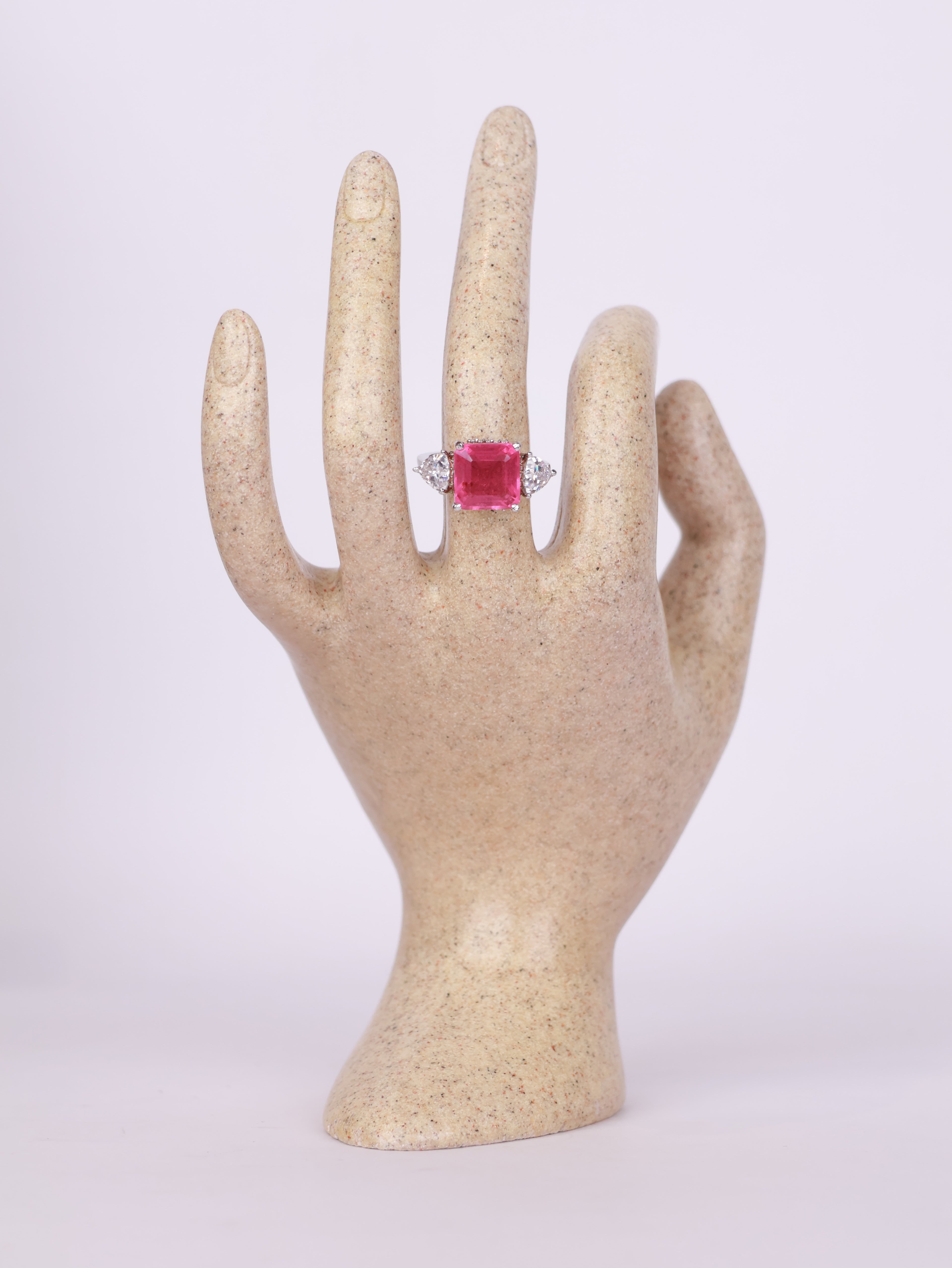 Radiant Pink Sapphire Three-Stone Statement Ring