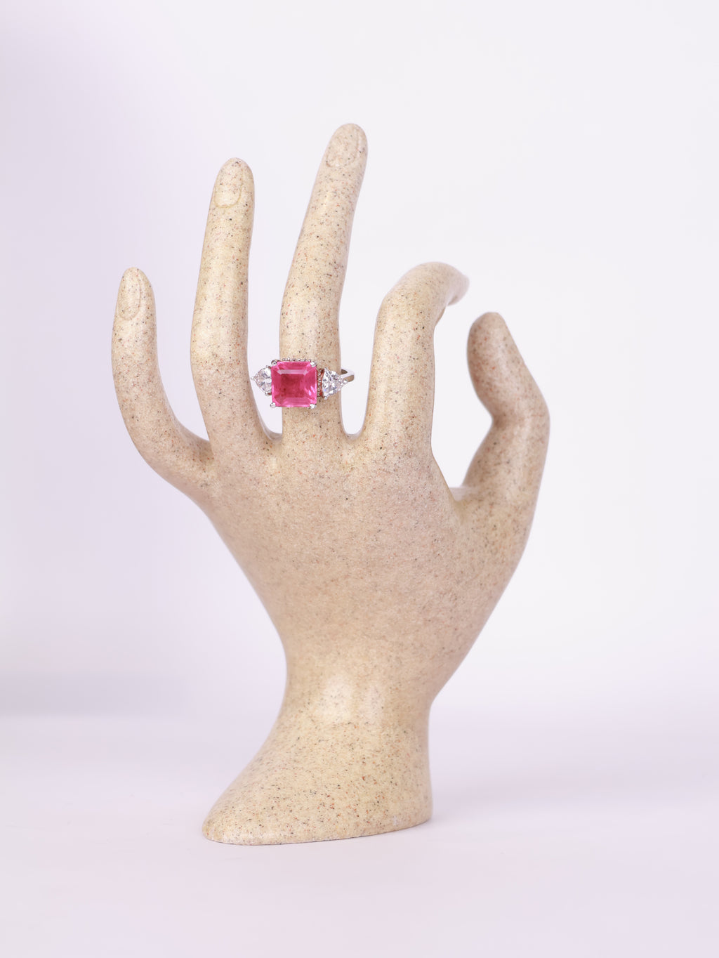 Radiant Pink Sapphire Three-Stone Statement Ring