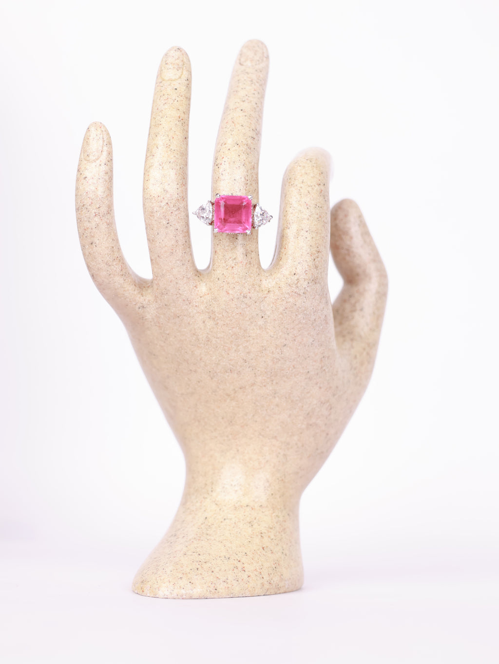 Radiant Pink Sapphire Three-Stone Statement Ring