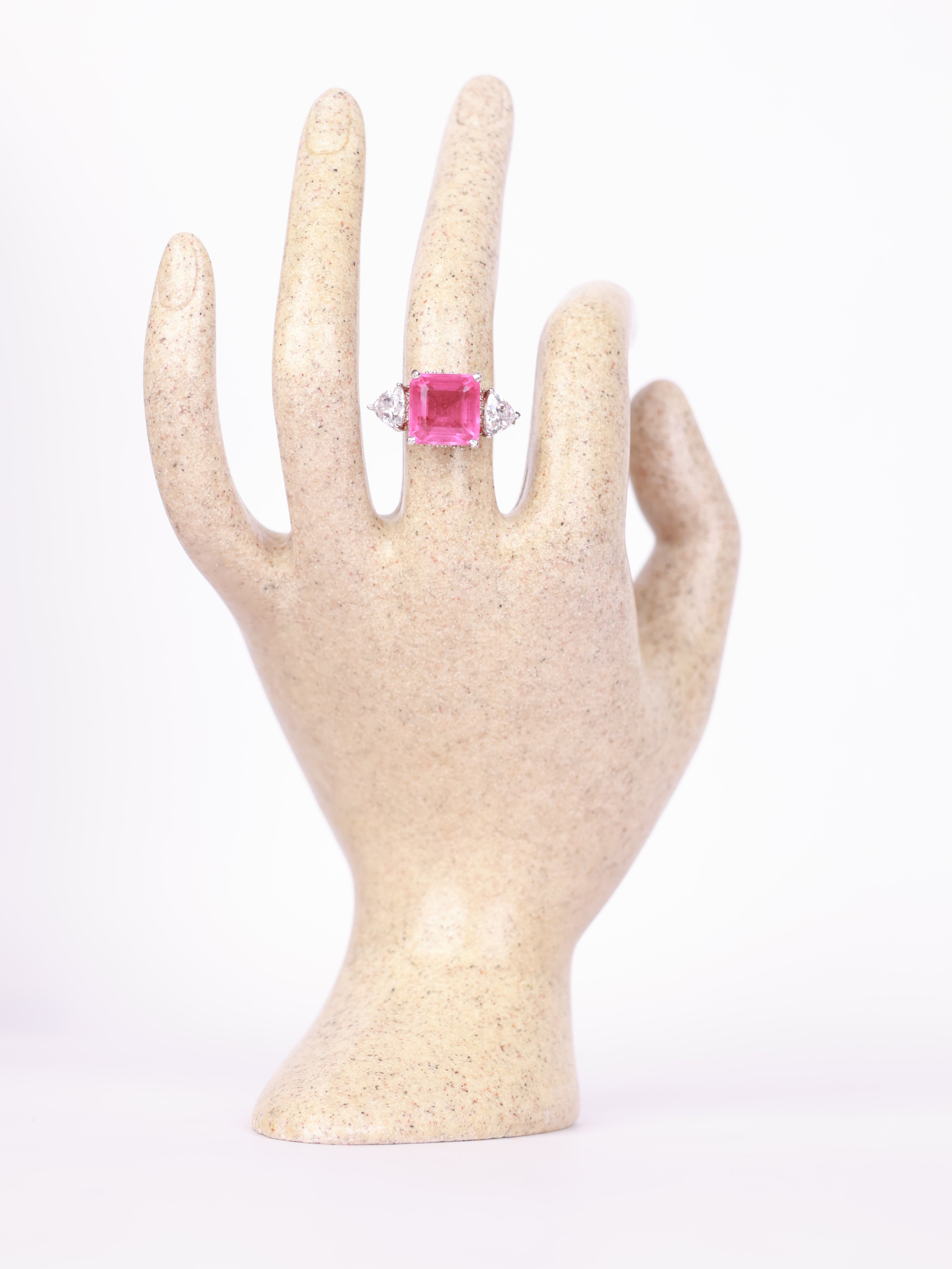 Radiant Pink Sapphire Three-Stone Statement Ring