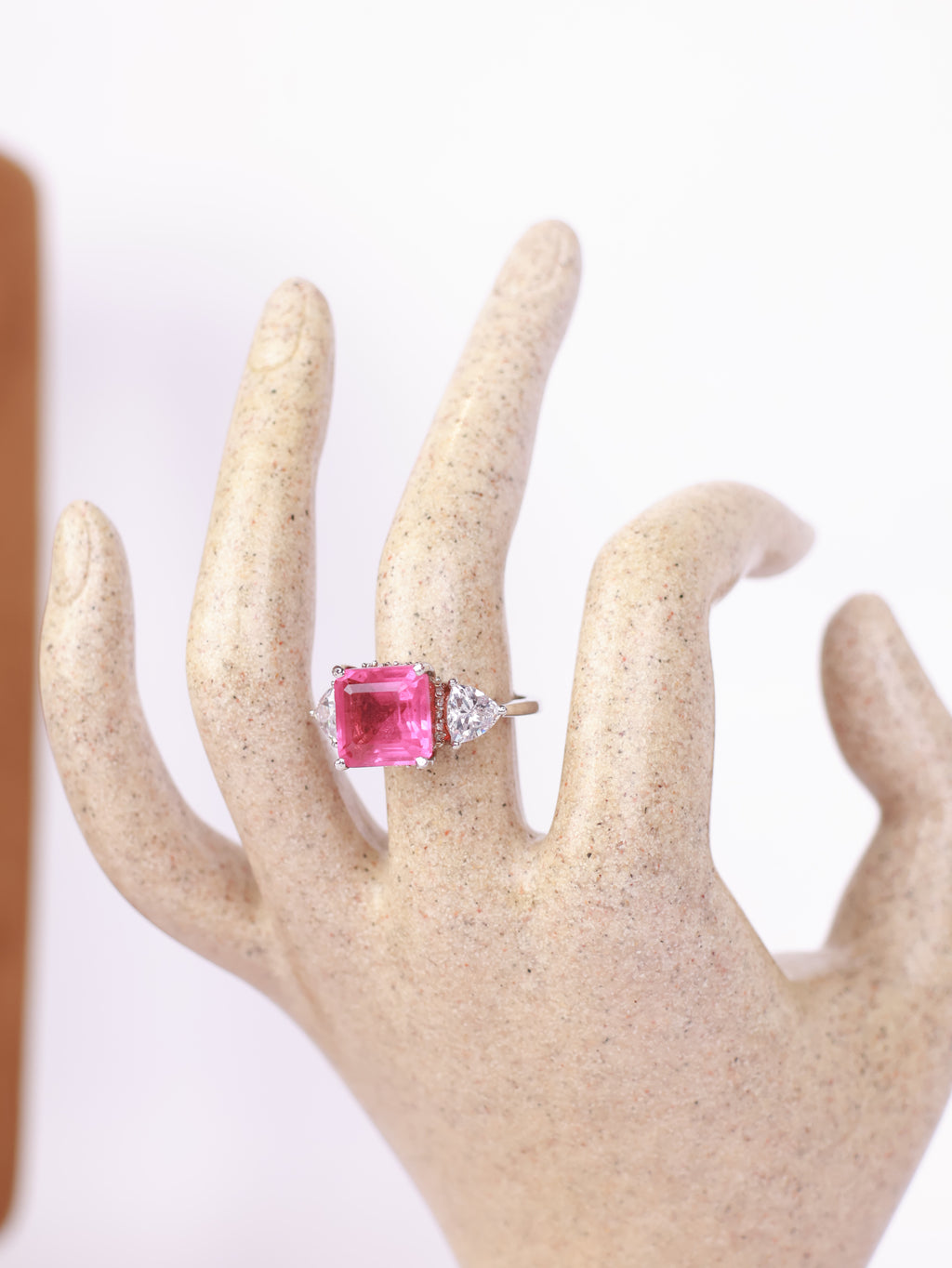 Radiant Pink Sapphire Three-Stone Statement Ring