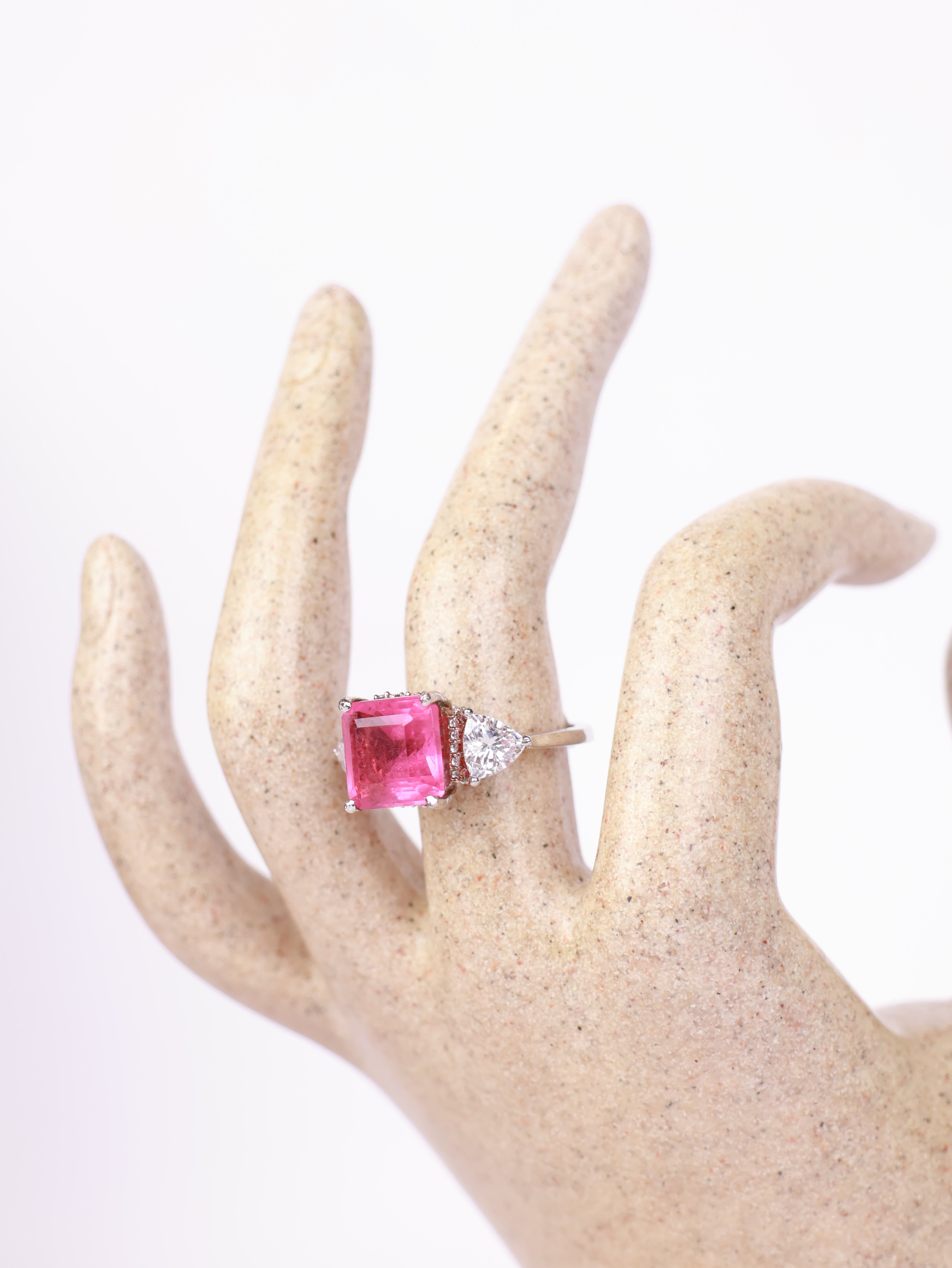 Radiant Pink Sapphire Three-Stone Statement Ring