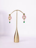 Royal Emerald & Pink Bead Kundan Drop Earrings
