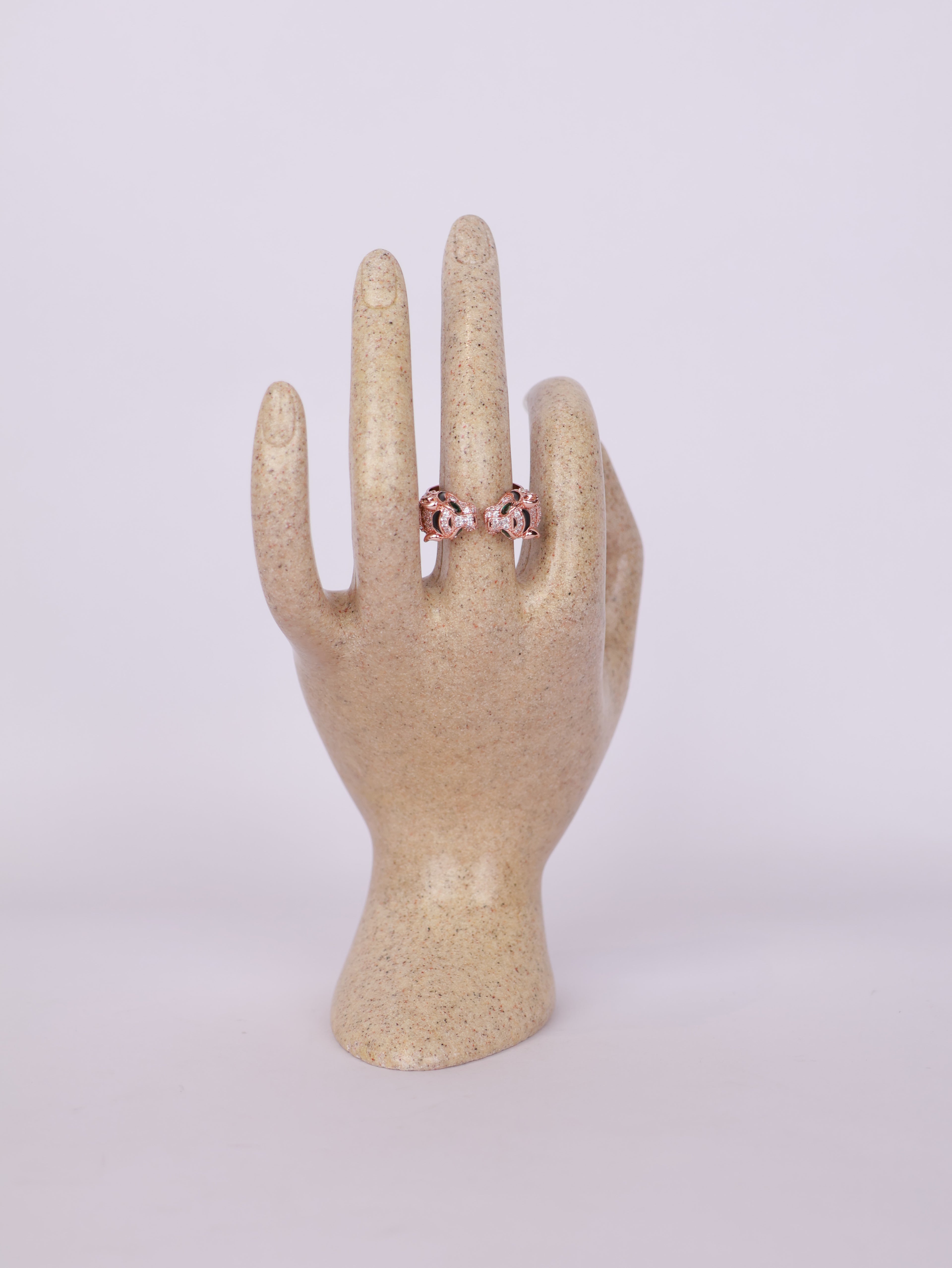 Rose Gold Panther Motif Open Statement Ring