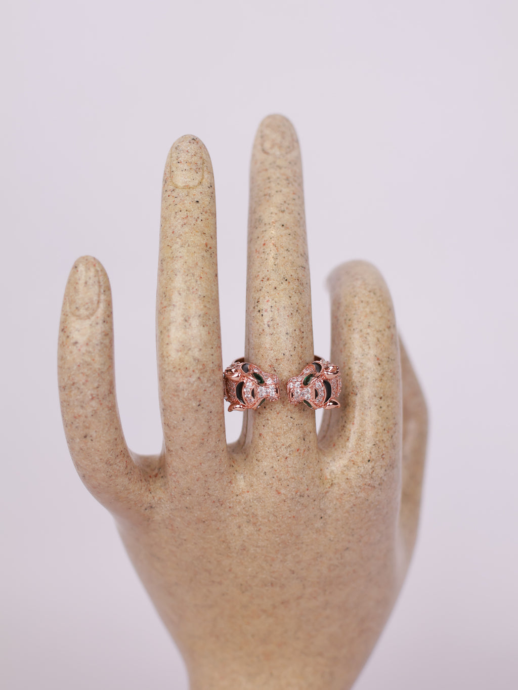 Rose Gold Panther Motif Open Statement Ring