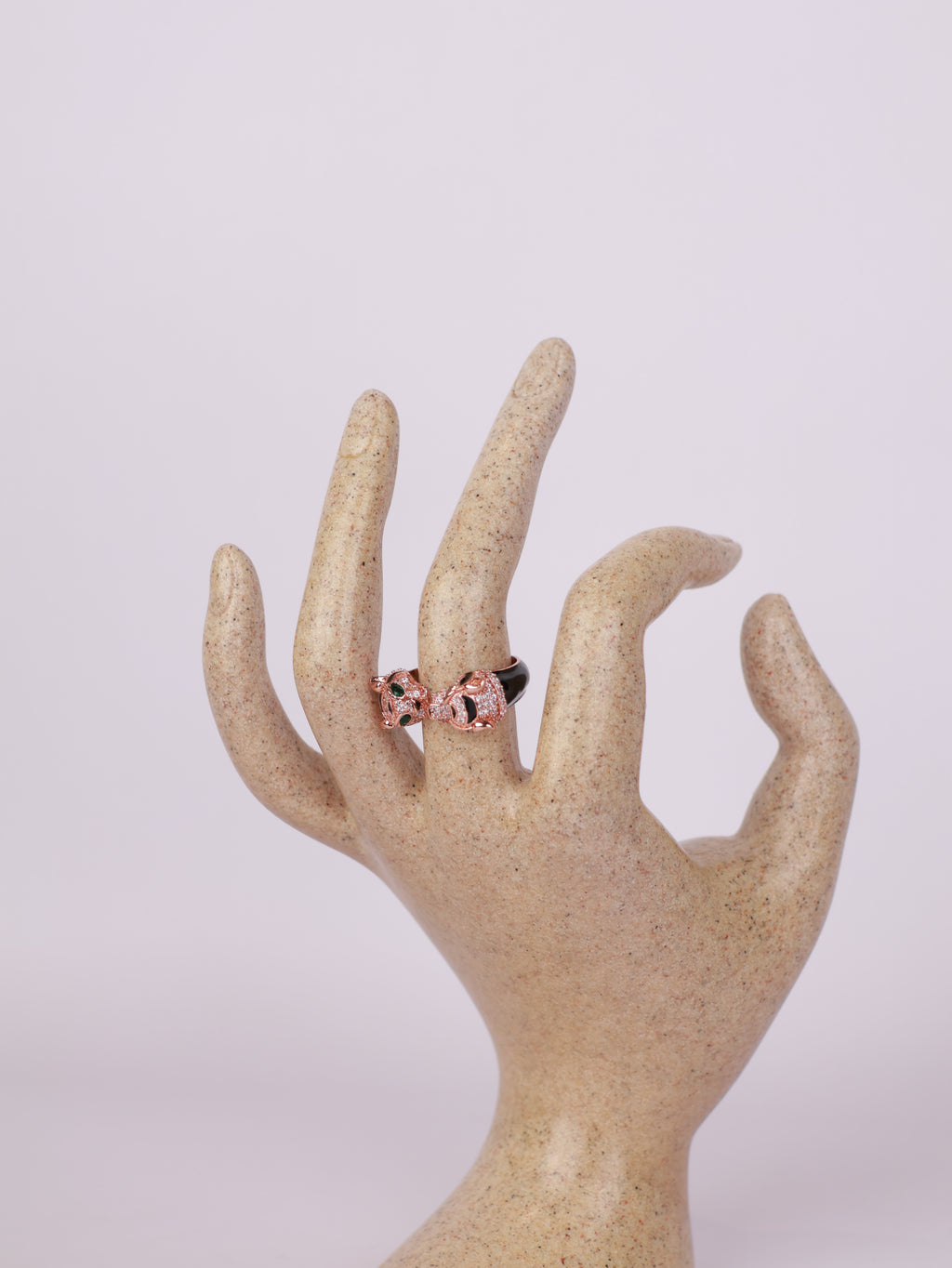 Rose Gold Panther Motif Open Statement Ring