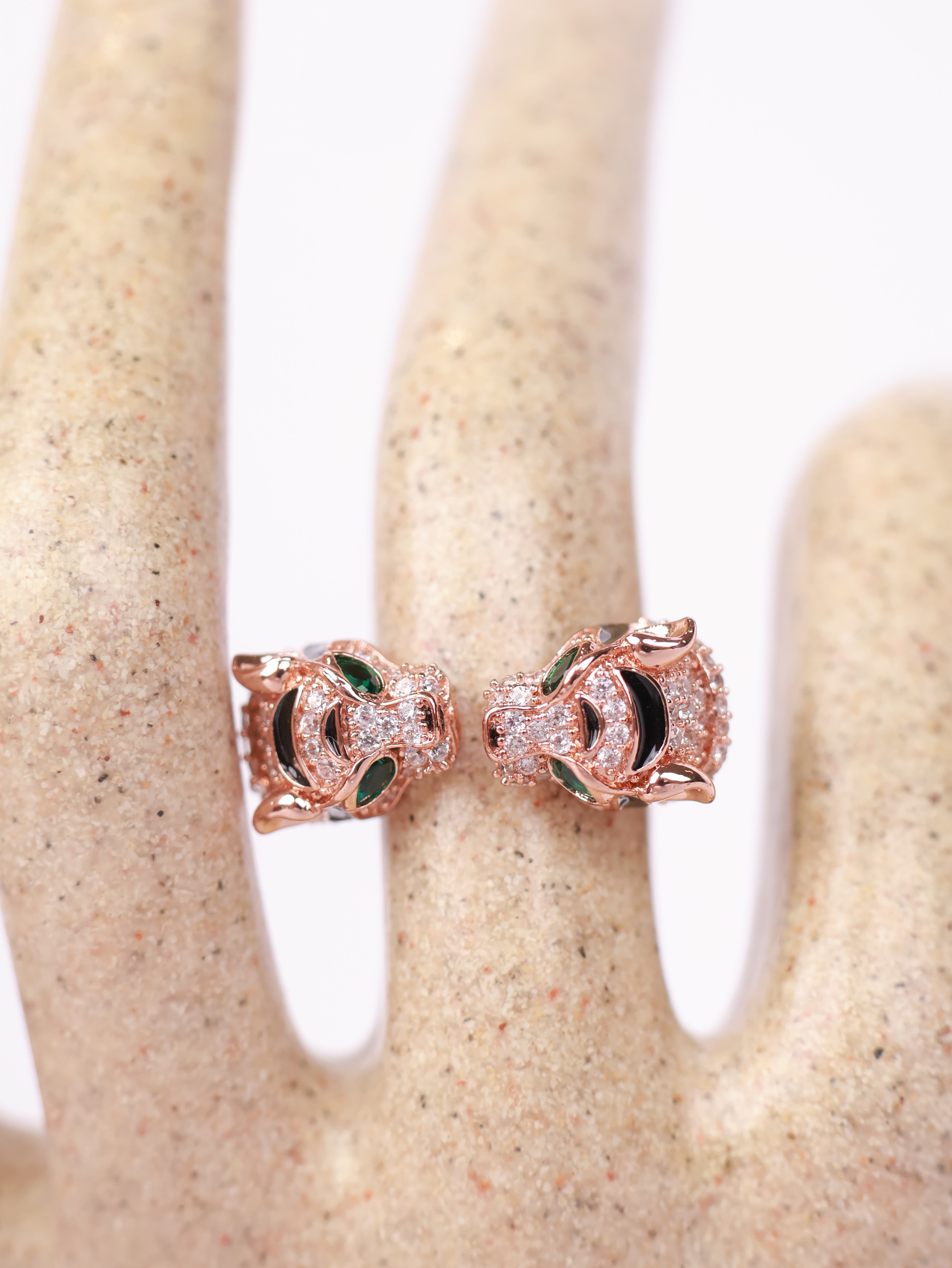 Rose Gold Panther Motif Open Statement Ring