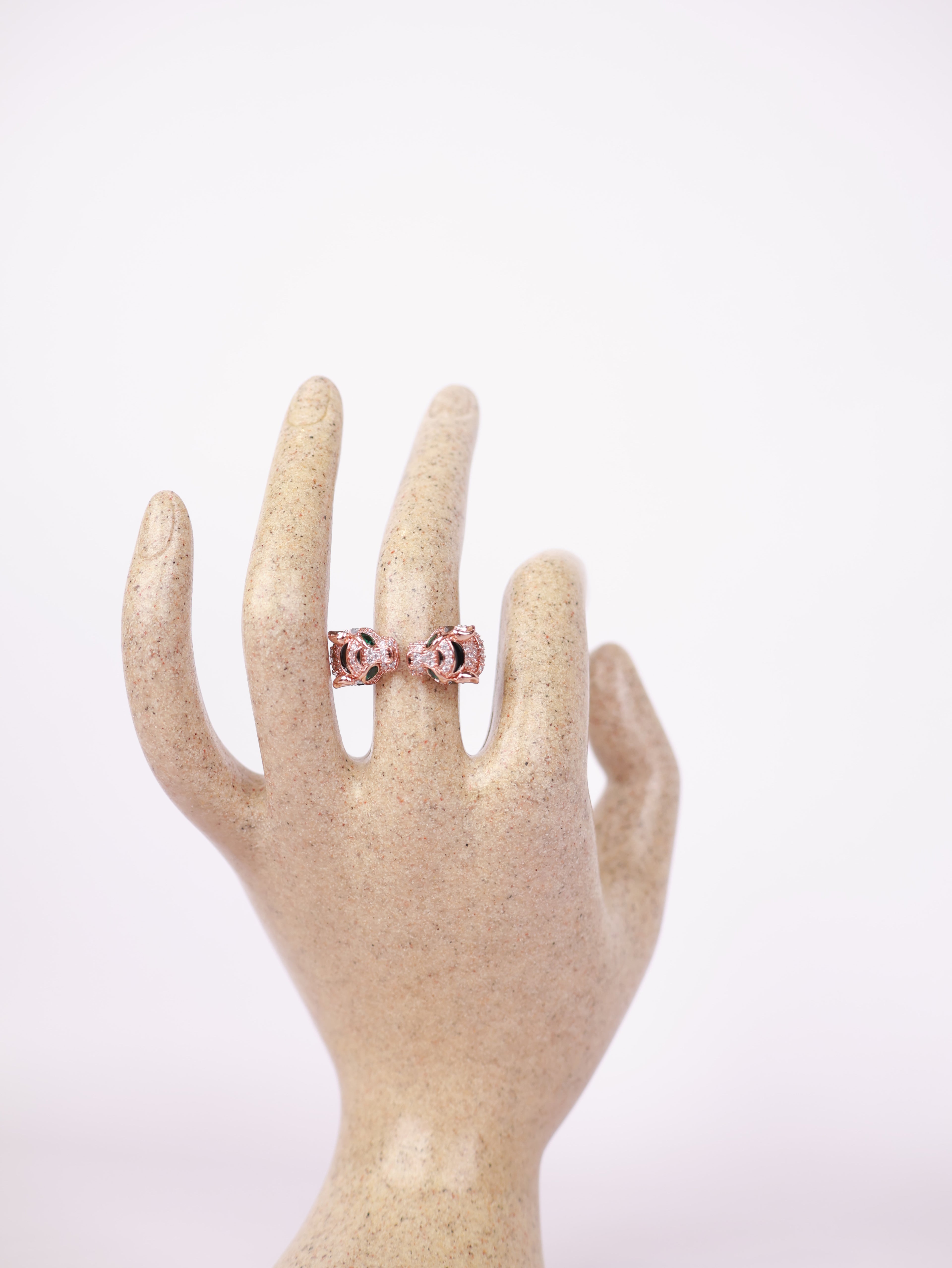 Rose Gold Panther Motif Open Statement Ring