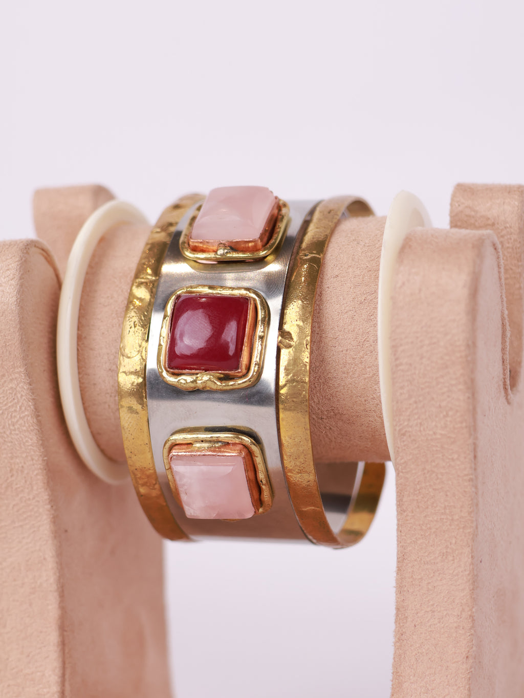 Artisan Two-Tone Gemstone Hammered Cuff