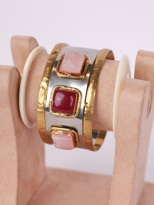 Artisan Two-Tone Gemstone Hammered Cuff
