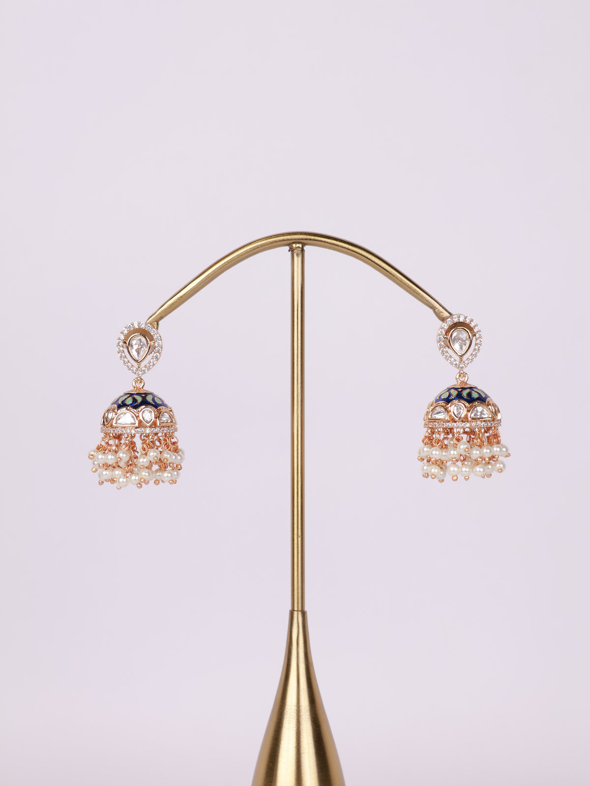 Royal Blue Meenakari & Pearl Cluster Jhumka Earrings
