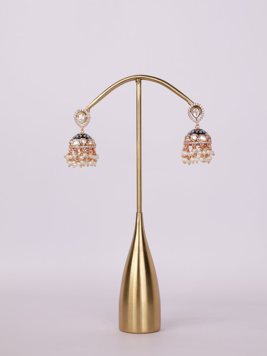 Royal Blue Meenakari & Pearl Cluster Jhumka Earrings