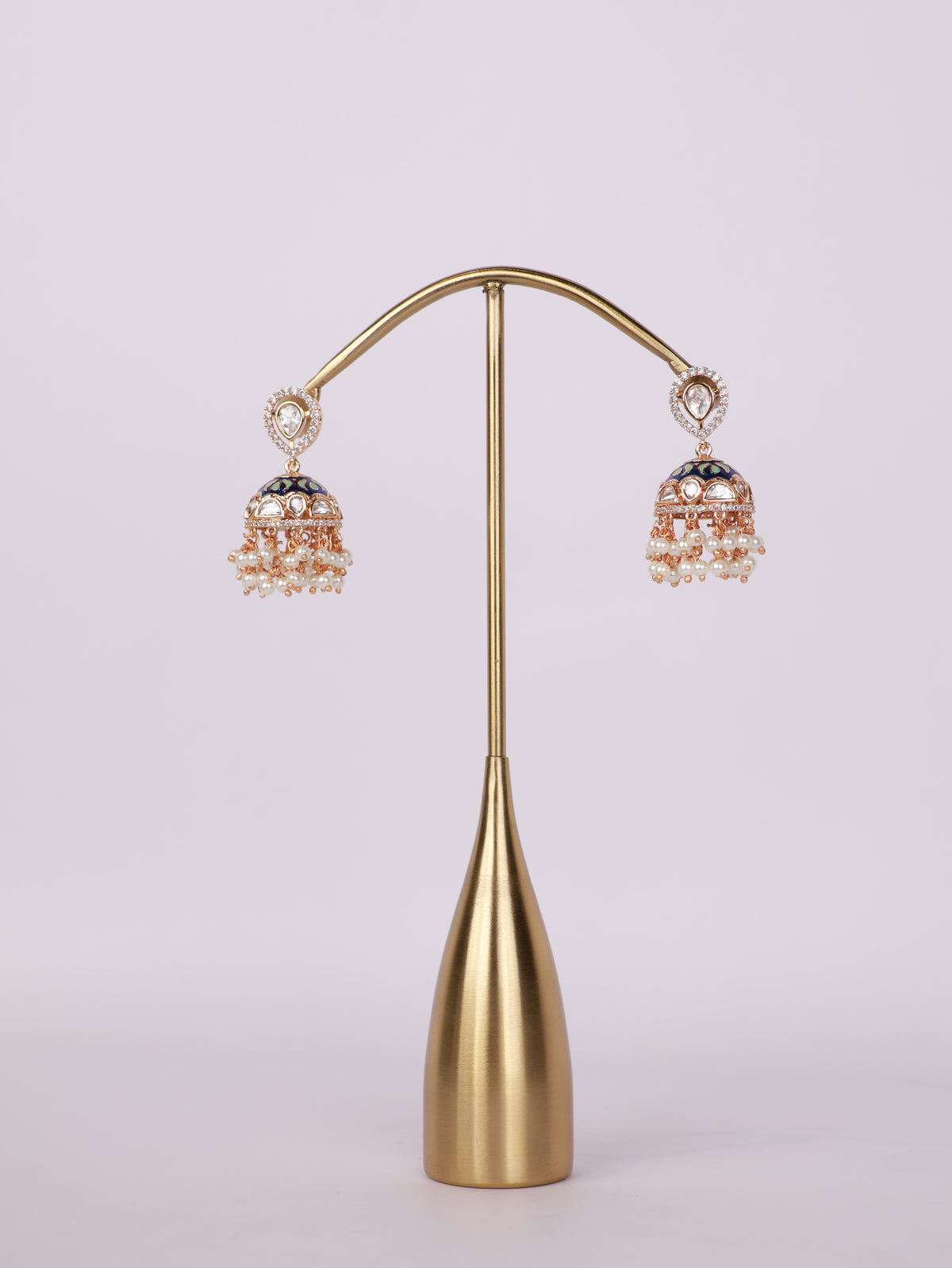Royal Blue Meenakari & Pearl Cluster Jhumka Earrings