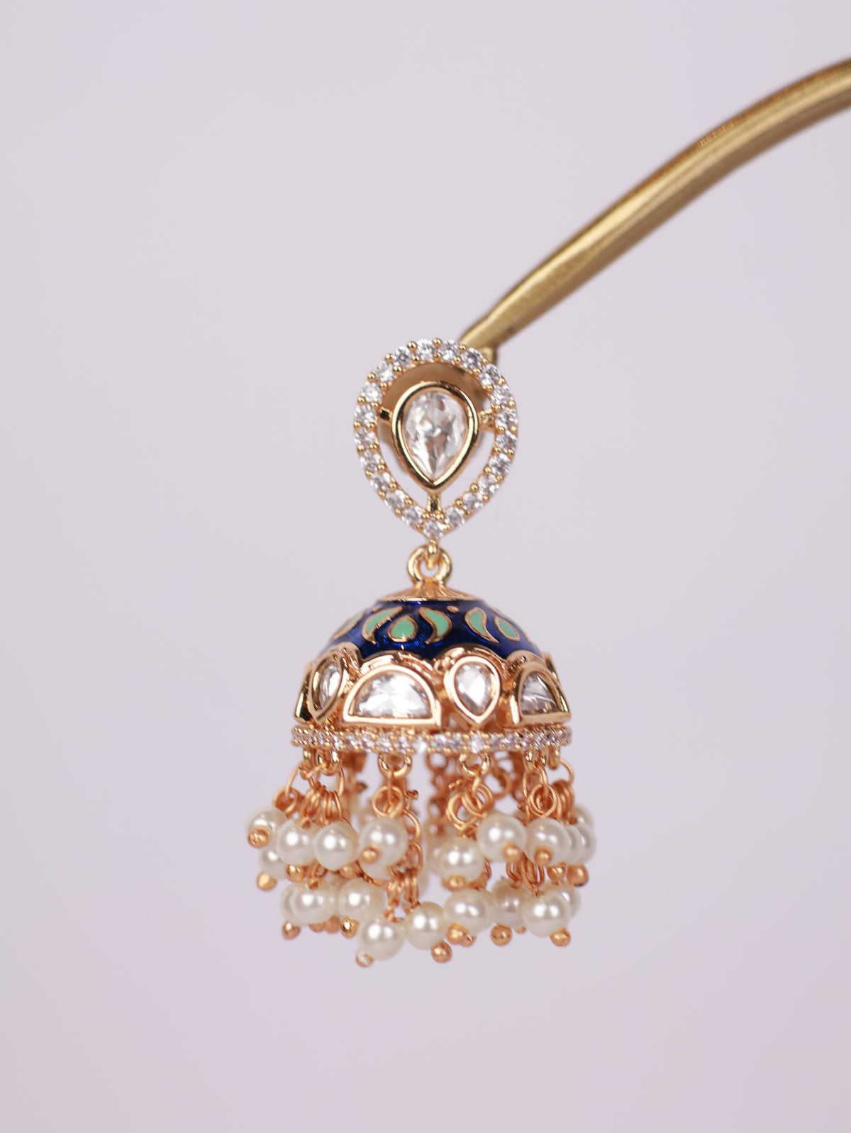 Royal Blue Meenakari & Pearl Cluster Jhumka Earrings