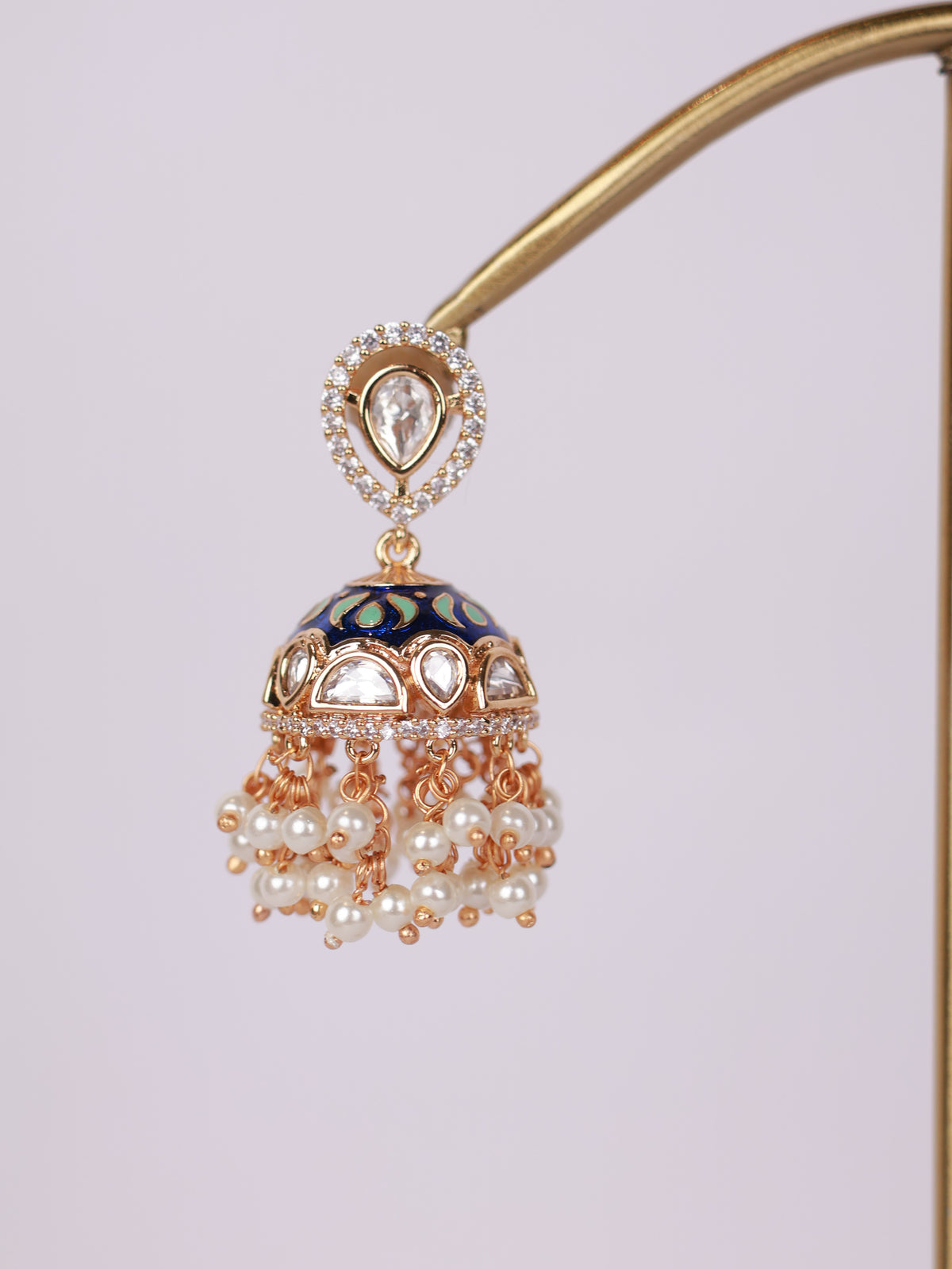 Royal Blue Meenakari & Pearl Cluster Jhumka Earrings