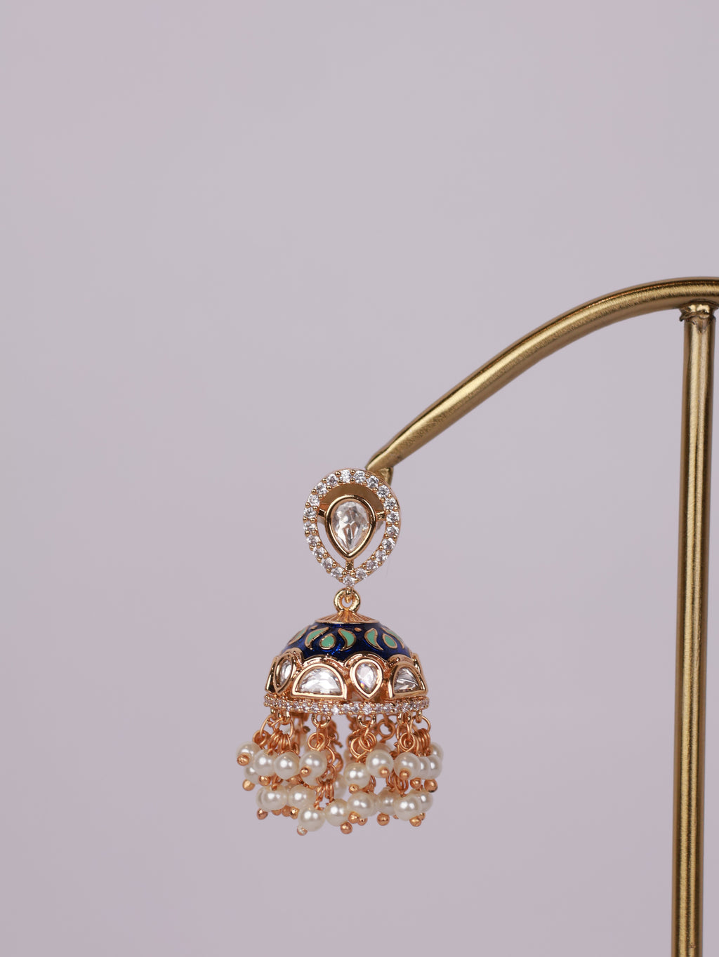 Royal Blue Meenakari & Pearl Cluster Jhumka Earrings