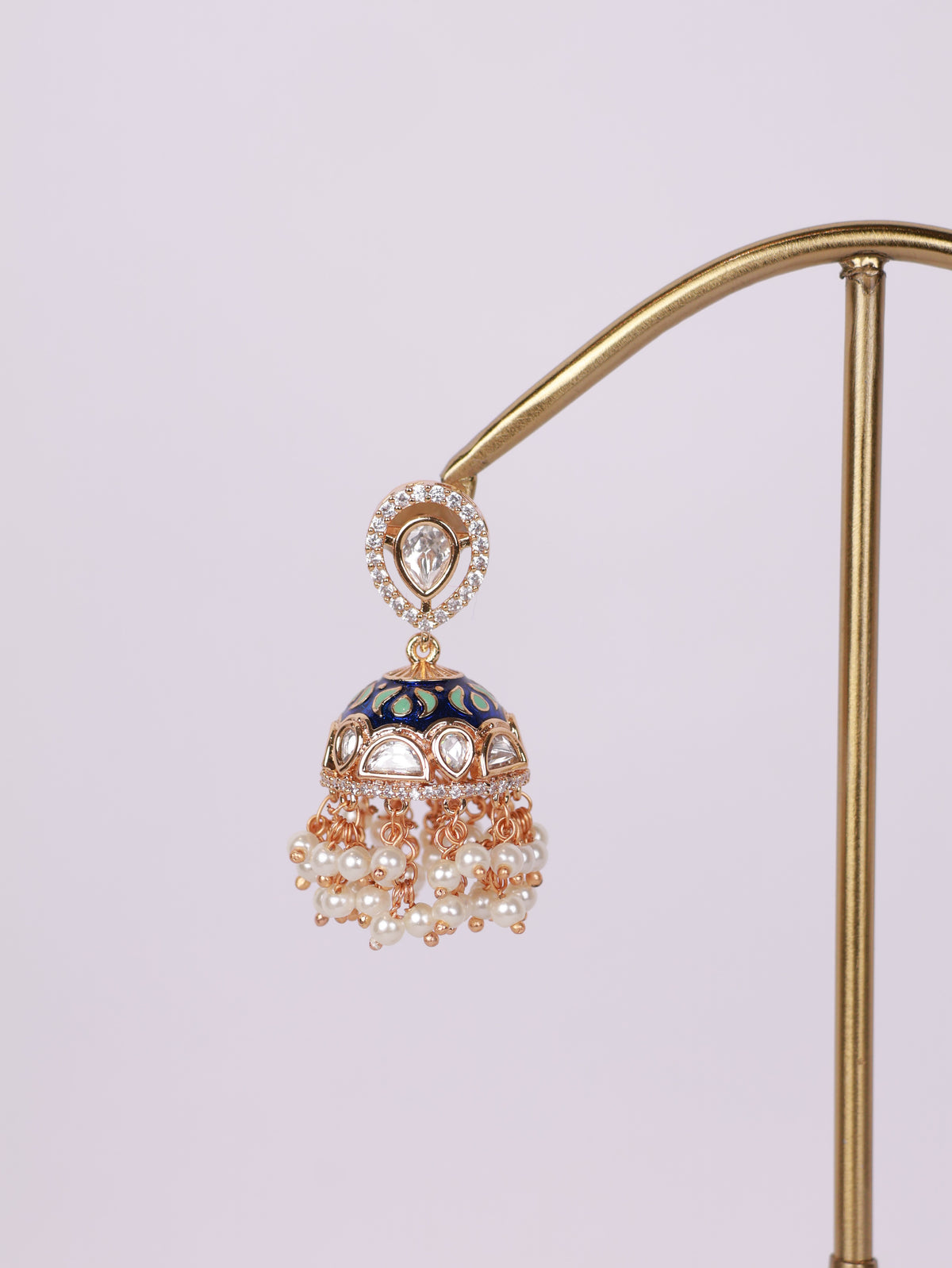 Royal Blue Meenakari & Pearl Cluster Jhumka Earrings